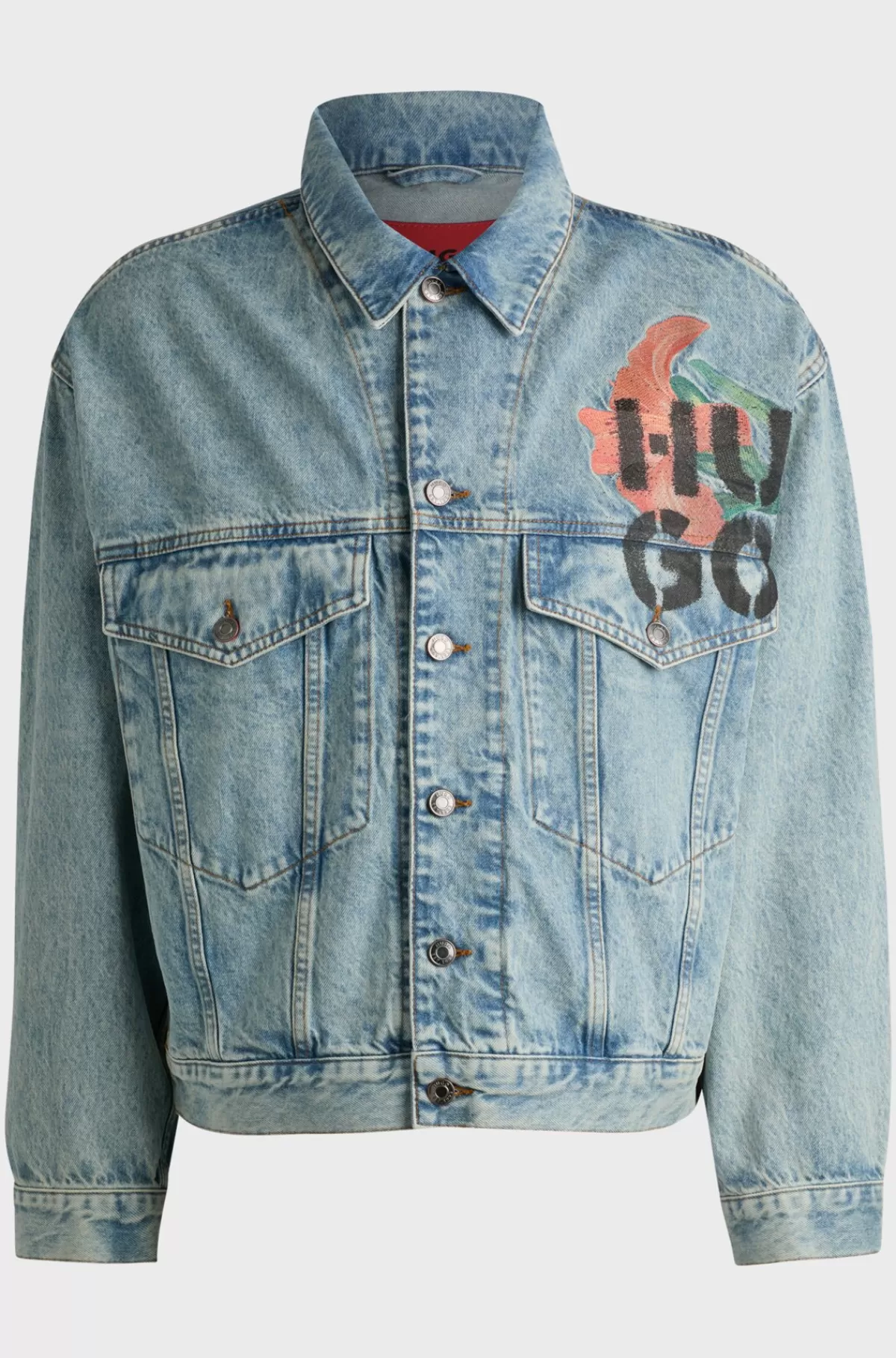 HUGO BOSS Jakke I Denim Uden Stræk Med Regular Fit Og Logoprint Lyseblå Cheap
