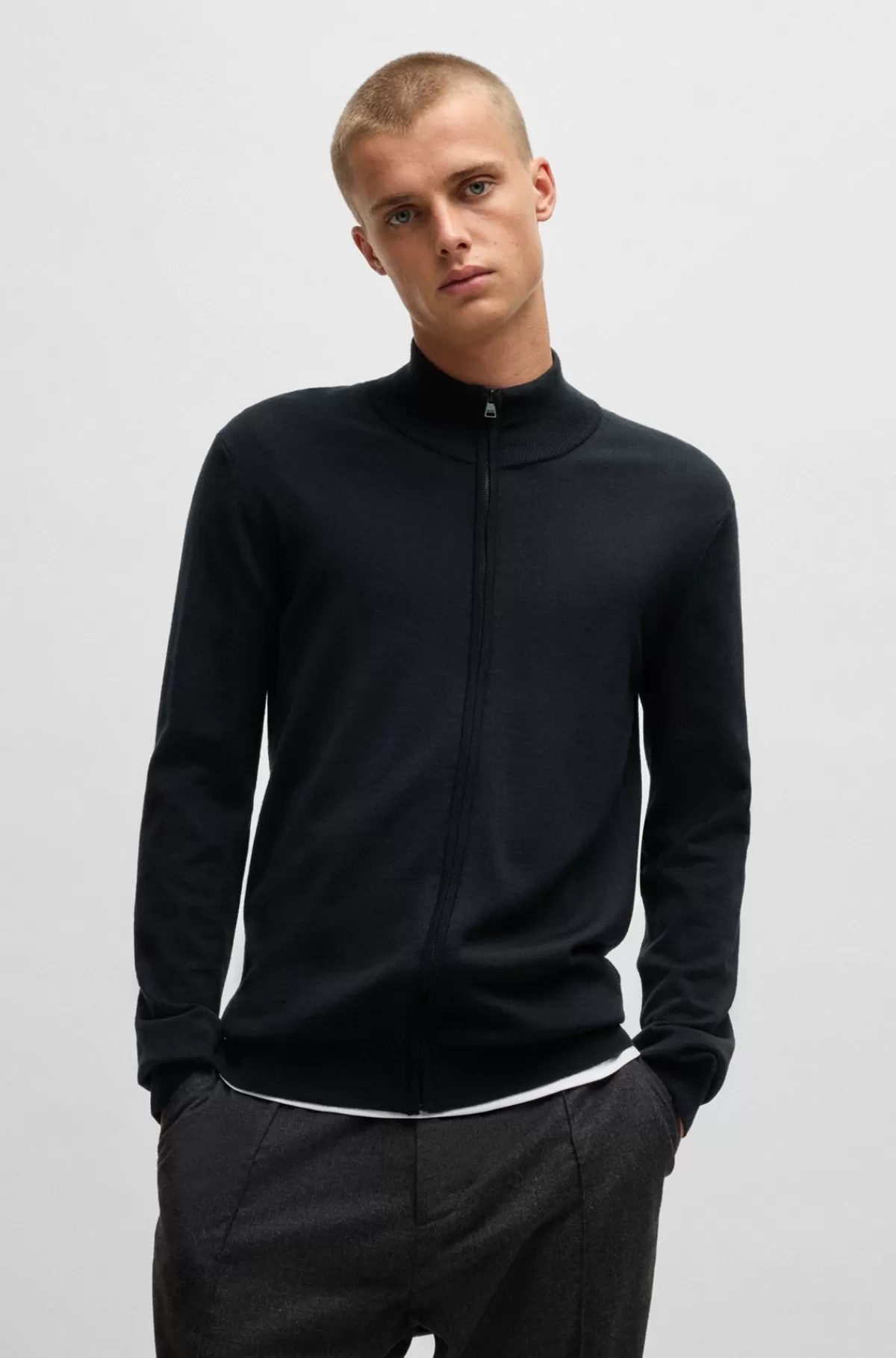 HUGO BOSS Jakke I Ny Uld Med Lynlås Og Regular Fit Mørkeblå Sale