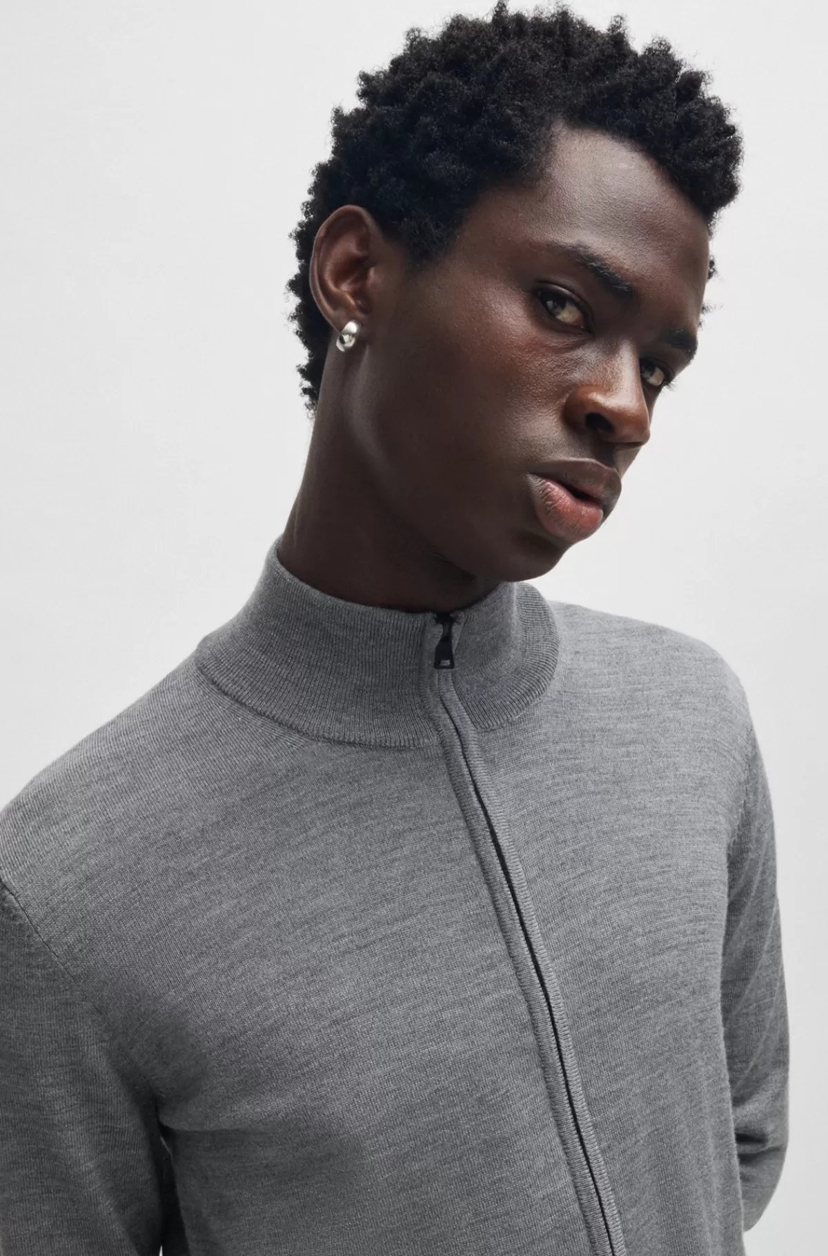 HUGO BOSS Jakke I Ny Uld Med Lynlås Og Regular Fit Grå Shop
