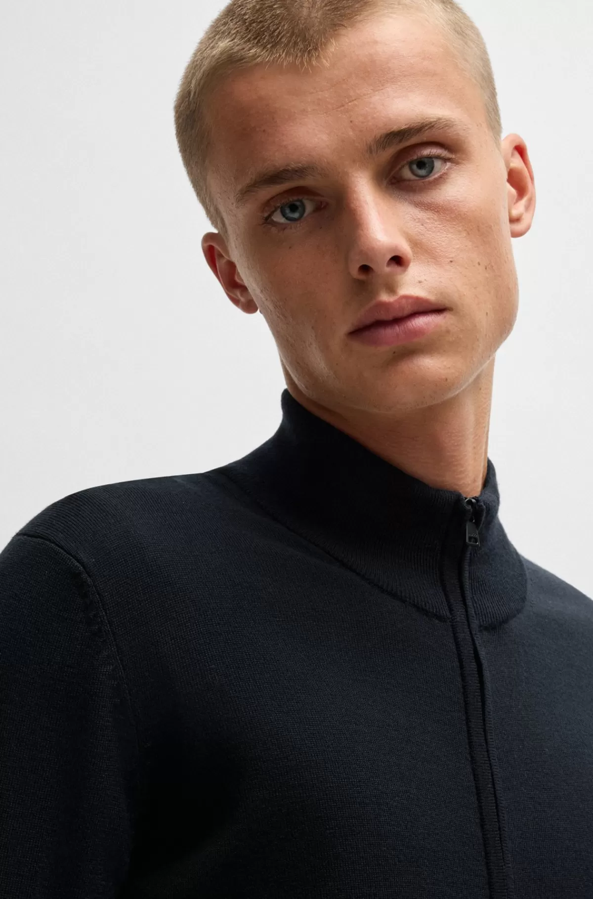 HUGO BOSS Jakke I Ny Uld Med Lynlås Og Regular Fit Mørkeblå Sale