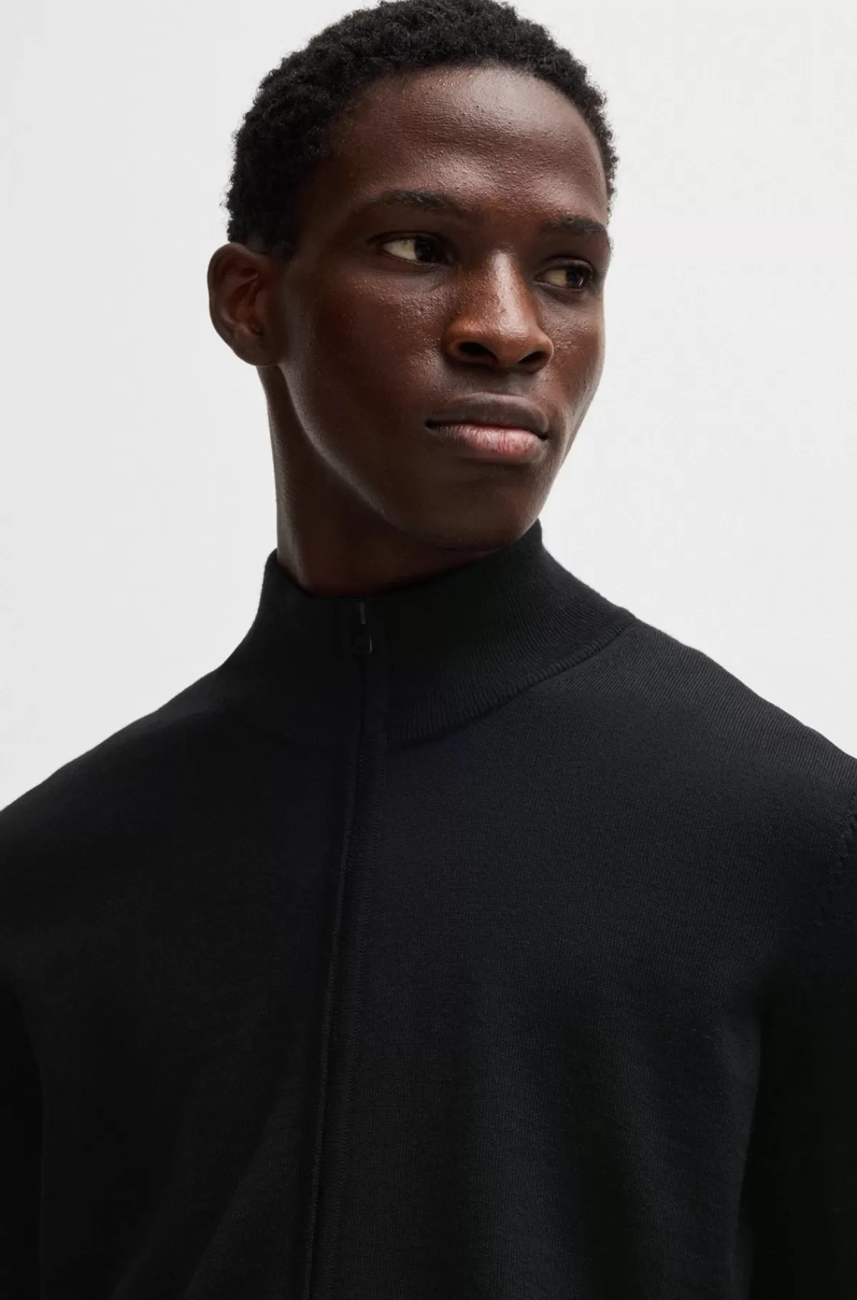 HUGO BOSS Jakke I Ny Uld Med Lynlås Og Regular Fit Sort Outlet