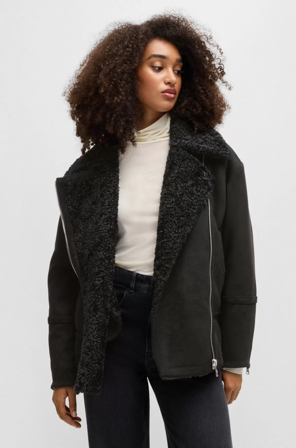 HUGO BOSS Jakke I Pilotstil I Imiteret Ruskind Med Imiteret Shearling Sort Cheap