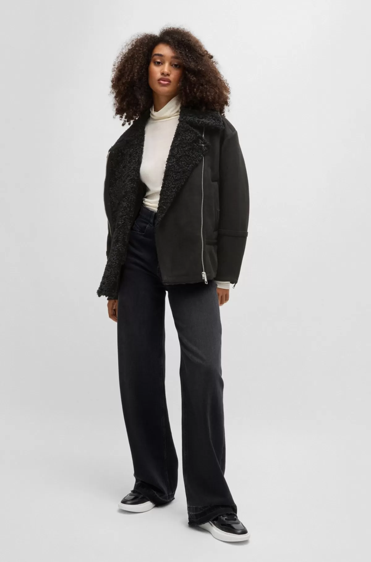 HUGO BOSS Jakke I Pilotstil I Imiteret Ruskind Med Imiteret Shearling Sort Cheap