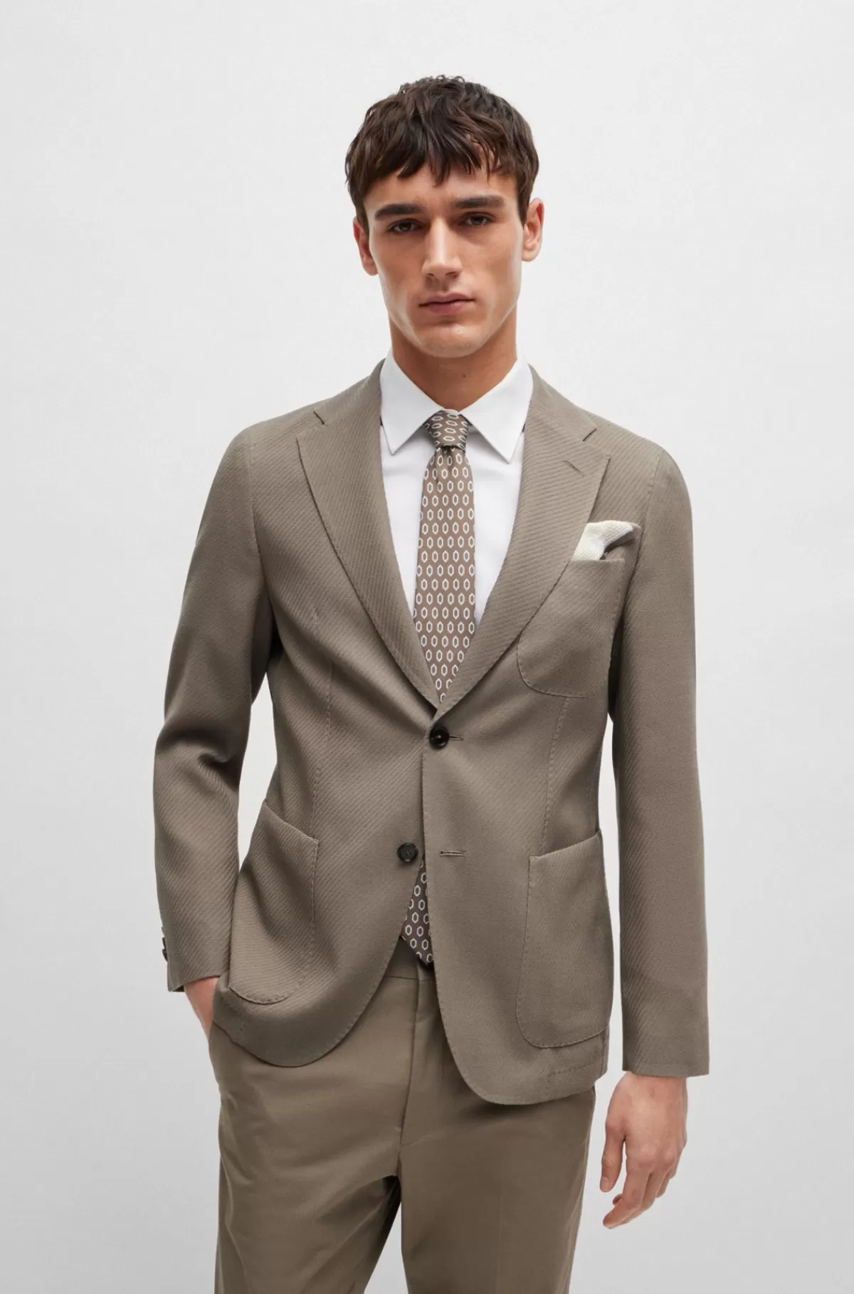 HUGO BOSS Jakke I Slim Fit Af Bomuld Og Ny Uld Beige Hot