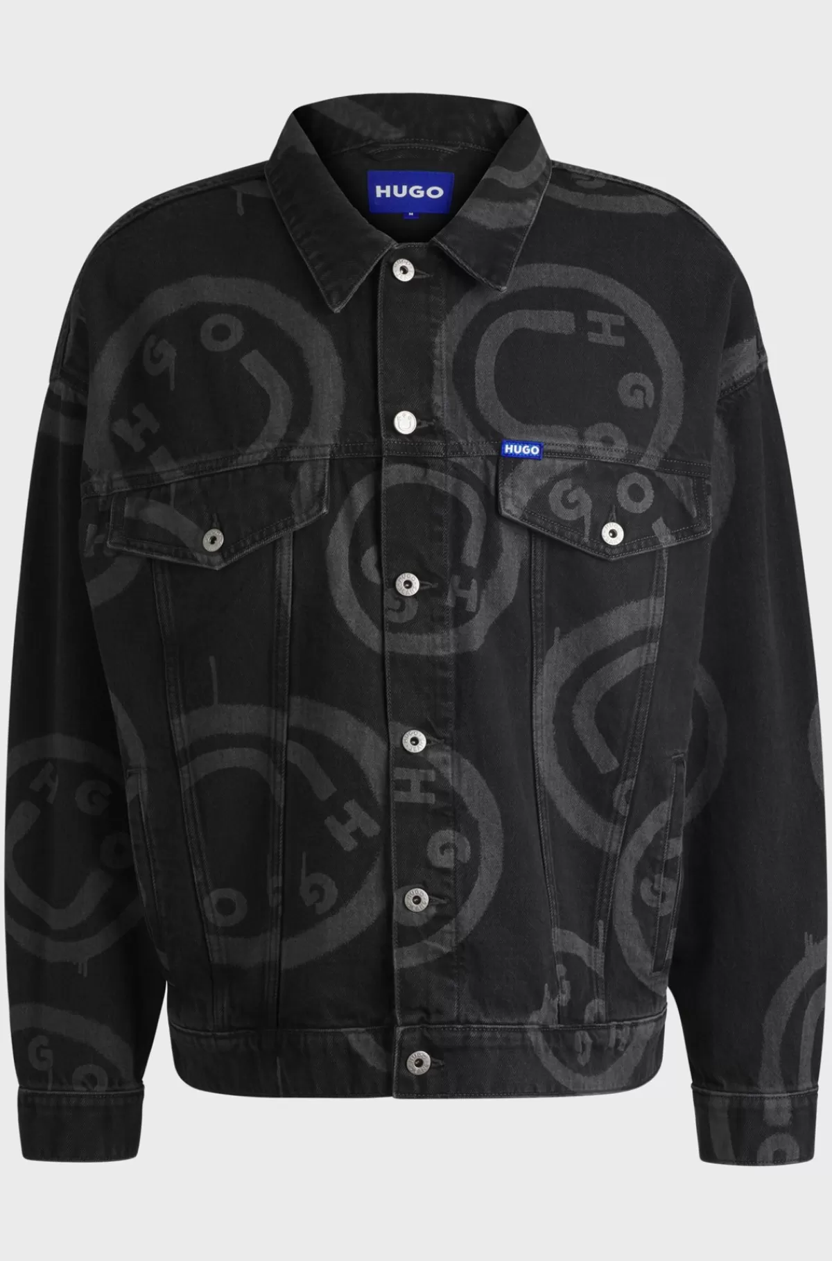 HUGO BOSS Jakke I Denim Med Relaxed Fit Og Happy HUGO Logo Sort Shop