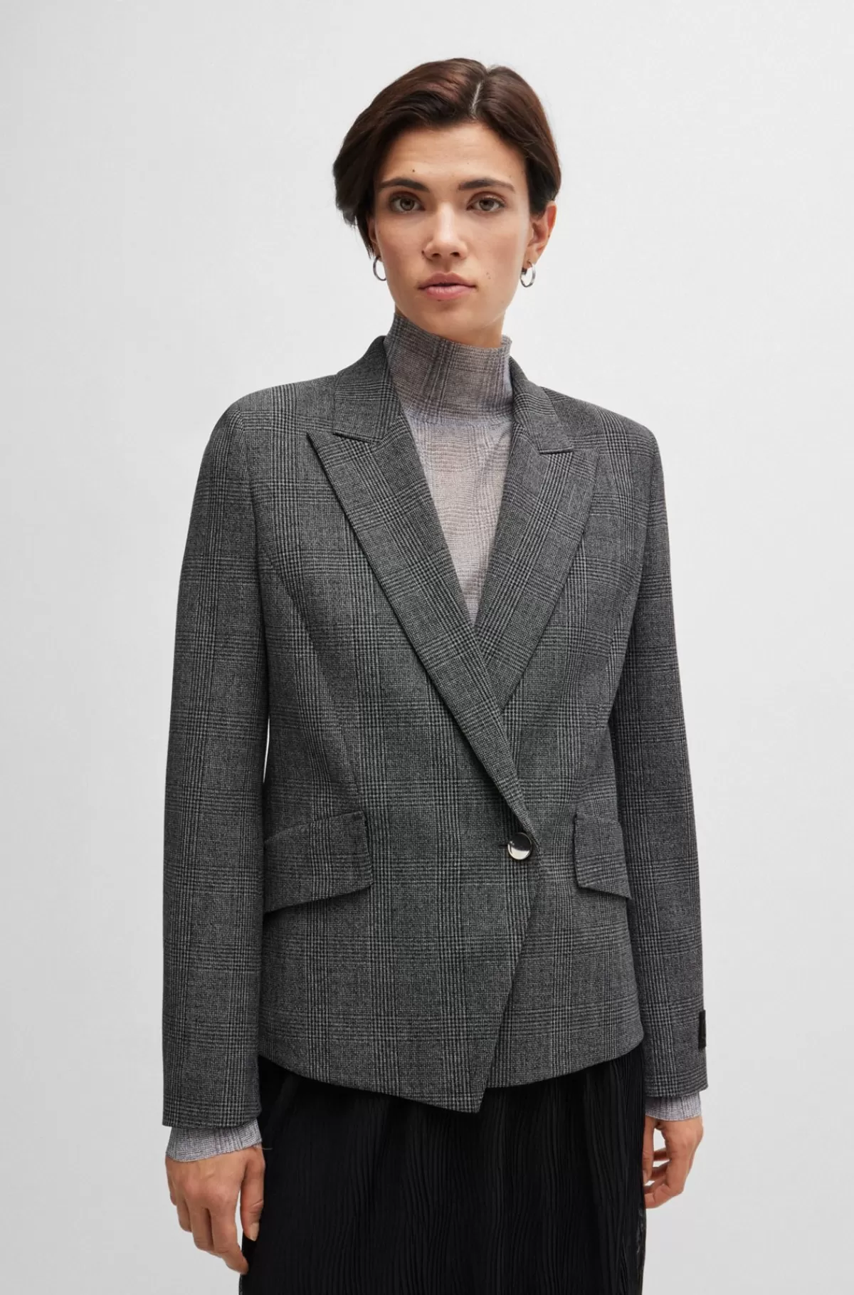 HUGO BOSS Jakke I Ternet Stof Med Regular Fit Og Spids Revers Mørkegrå Discount