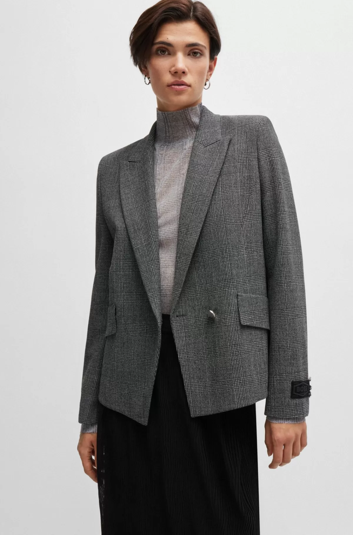 HUGO BOSS Jakke I Ternet Stof Med Regular Fit Og Spids Revers Mørkegrå Discount