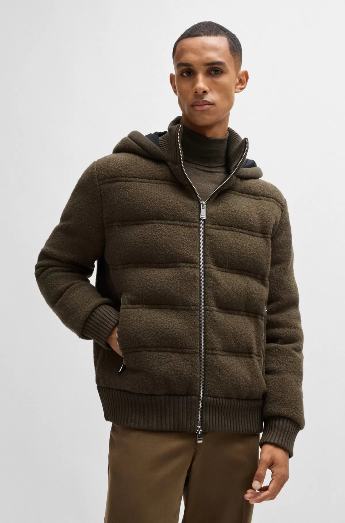 HUGO BOSS Jakke I Uldblanding Med Relaxed Fit Og Dobbelt B-monogram Brun Discount