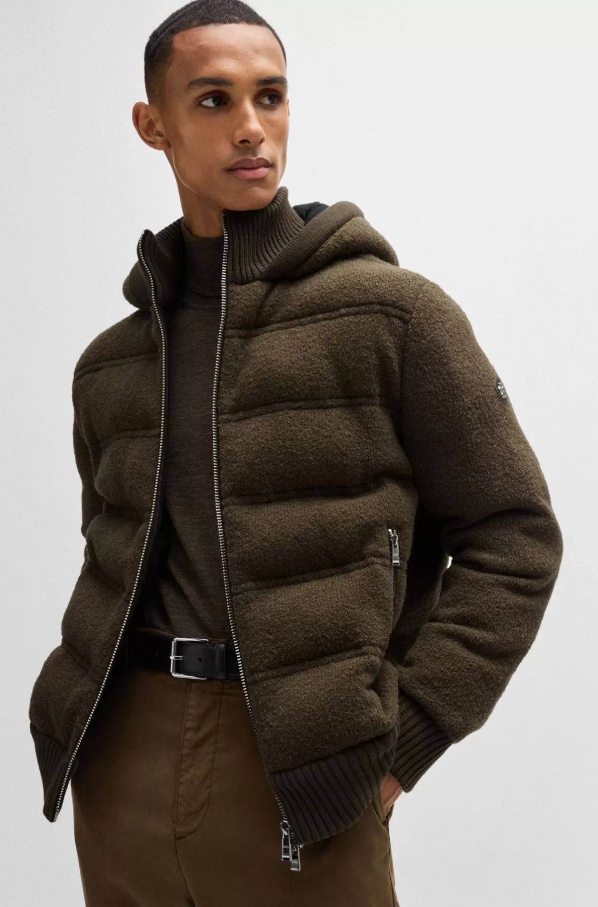 HUGO BOSS Jakke I Uldblanding Med Relaxed Fit Og Dobbelt B-monogram Brun Discount