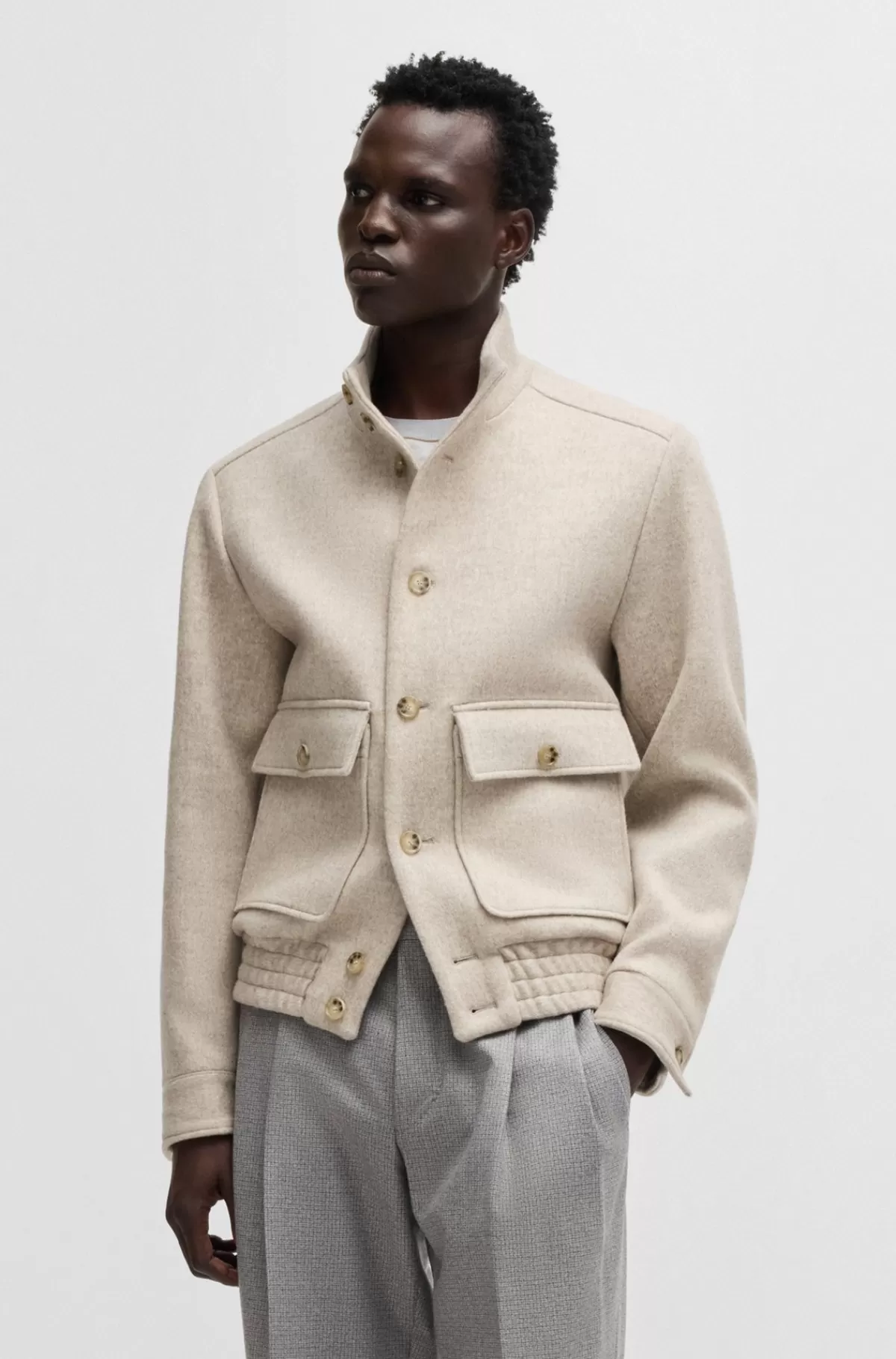 HUGO BOSS Jakke I Uldblanding Med Slim Fit Lys beige Shop