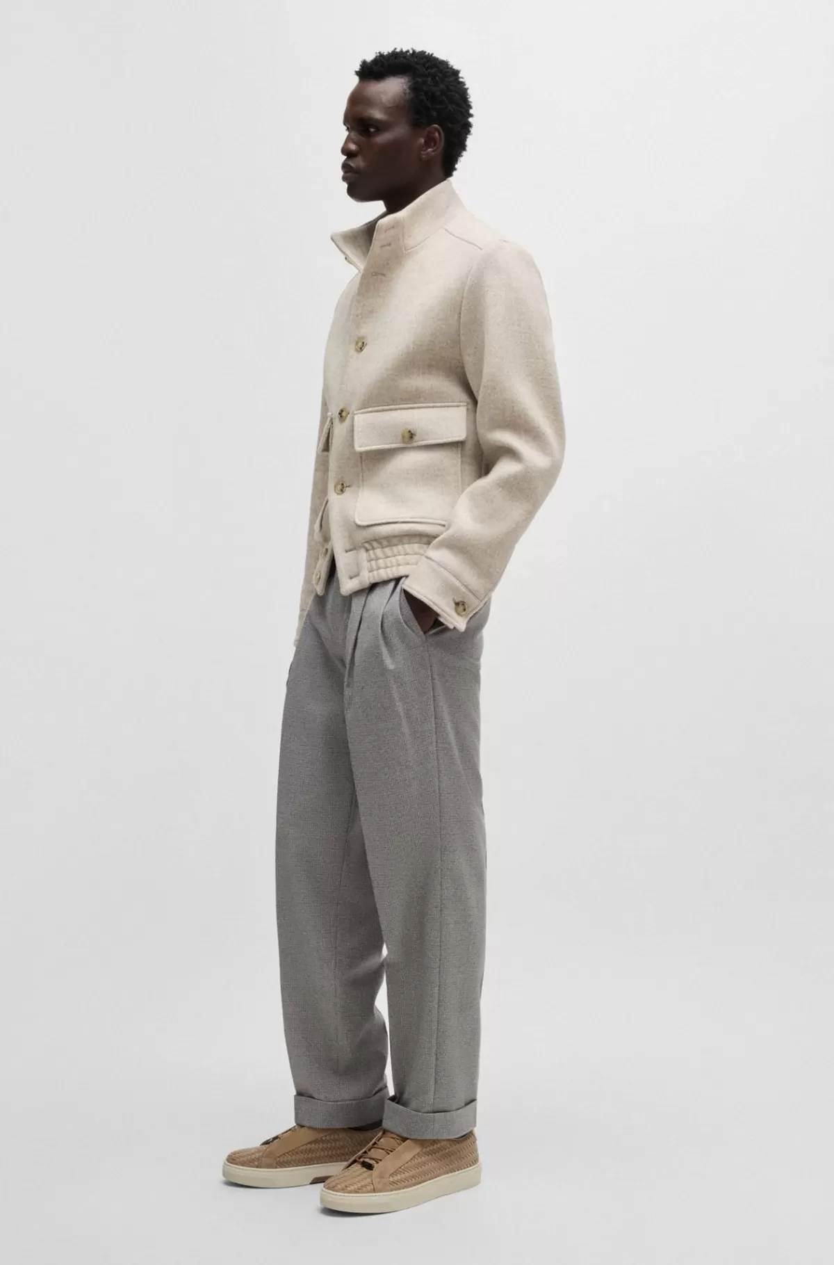 HUGO BOSS Jakke I Uldblanding Med Slim Fit Lys beige Shop
