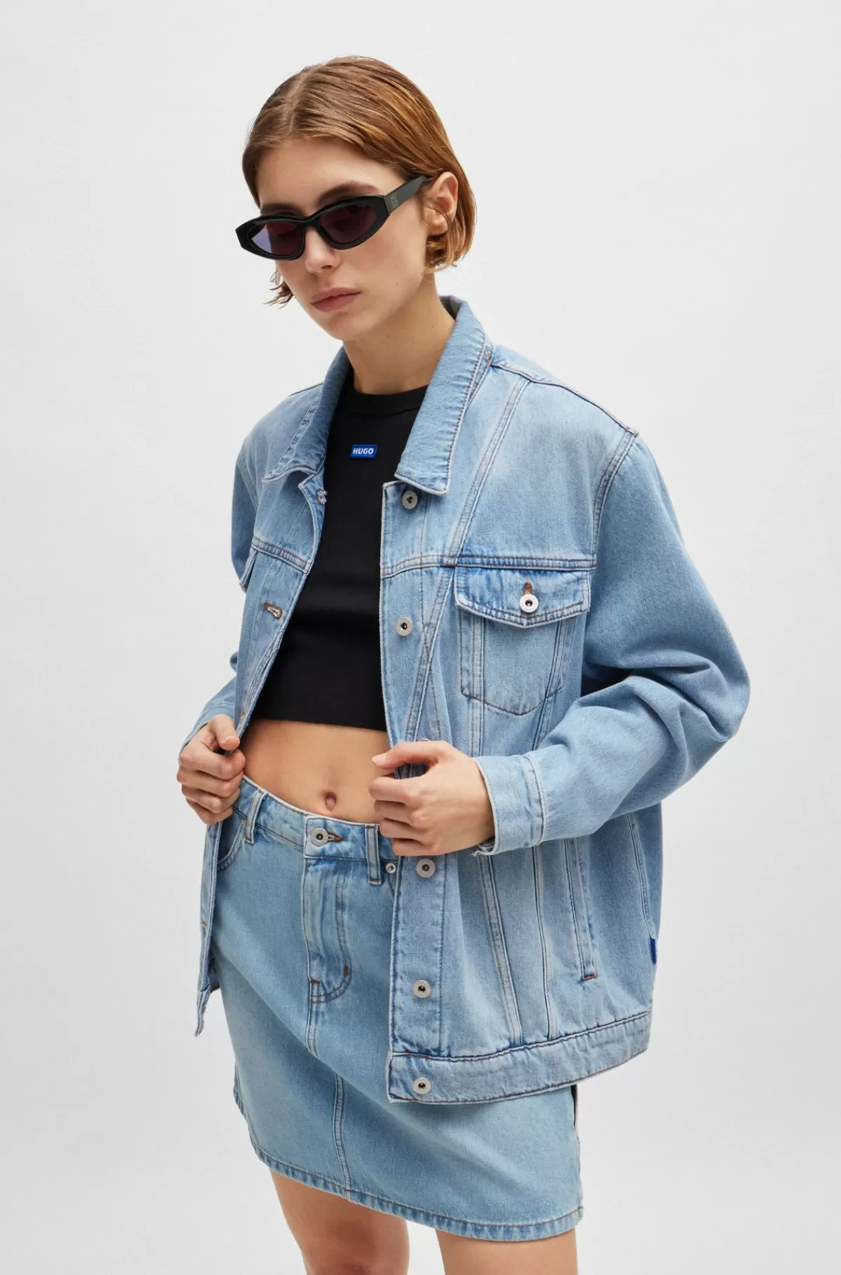 HUGO BOSS Jakke Med Boxy Fit Jakke Af Kraftig, Blå, Stenvasket Denim Lyseblå Outlet