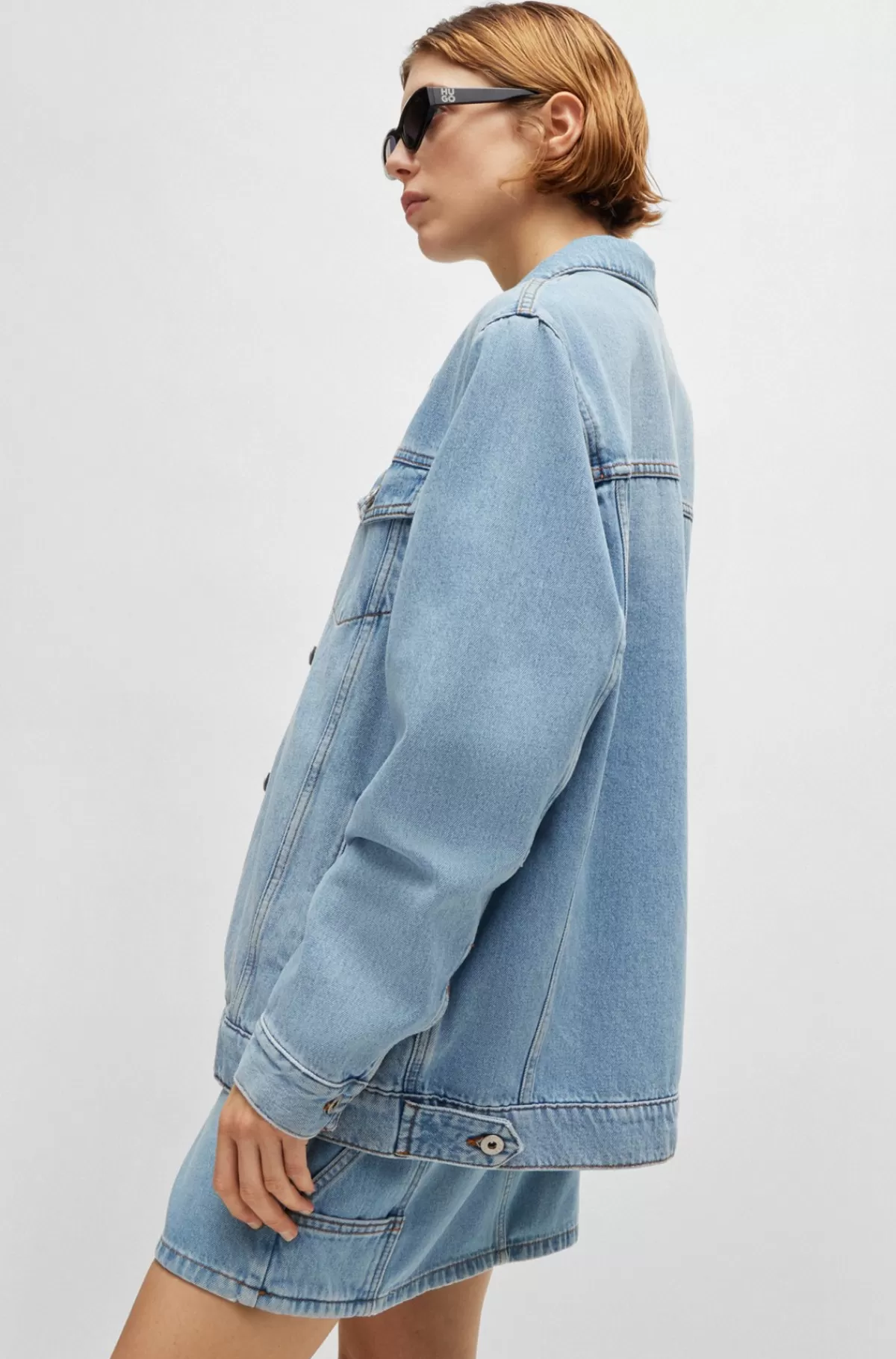 HUGO BOSS Jakke Med Boxy Fit Jakke Af Kraftig, Blå, Stenvasket Denim Lyseblå Outlet