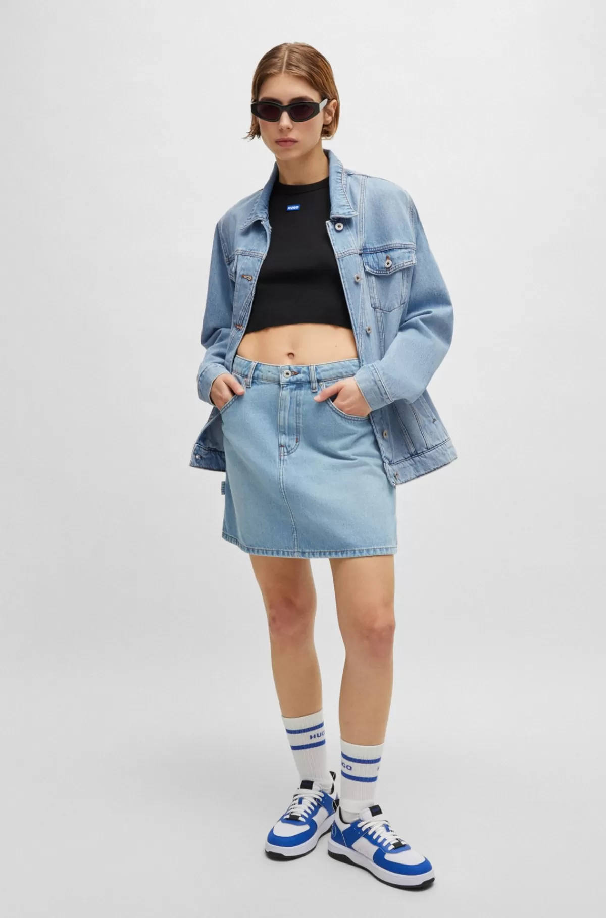 HUGO BOSS Jakke Med Boxy Fit Jakke Af Kraftig, Blå, Stenvasket Denim Lyseblå Outlet