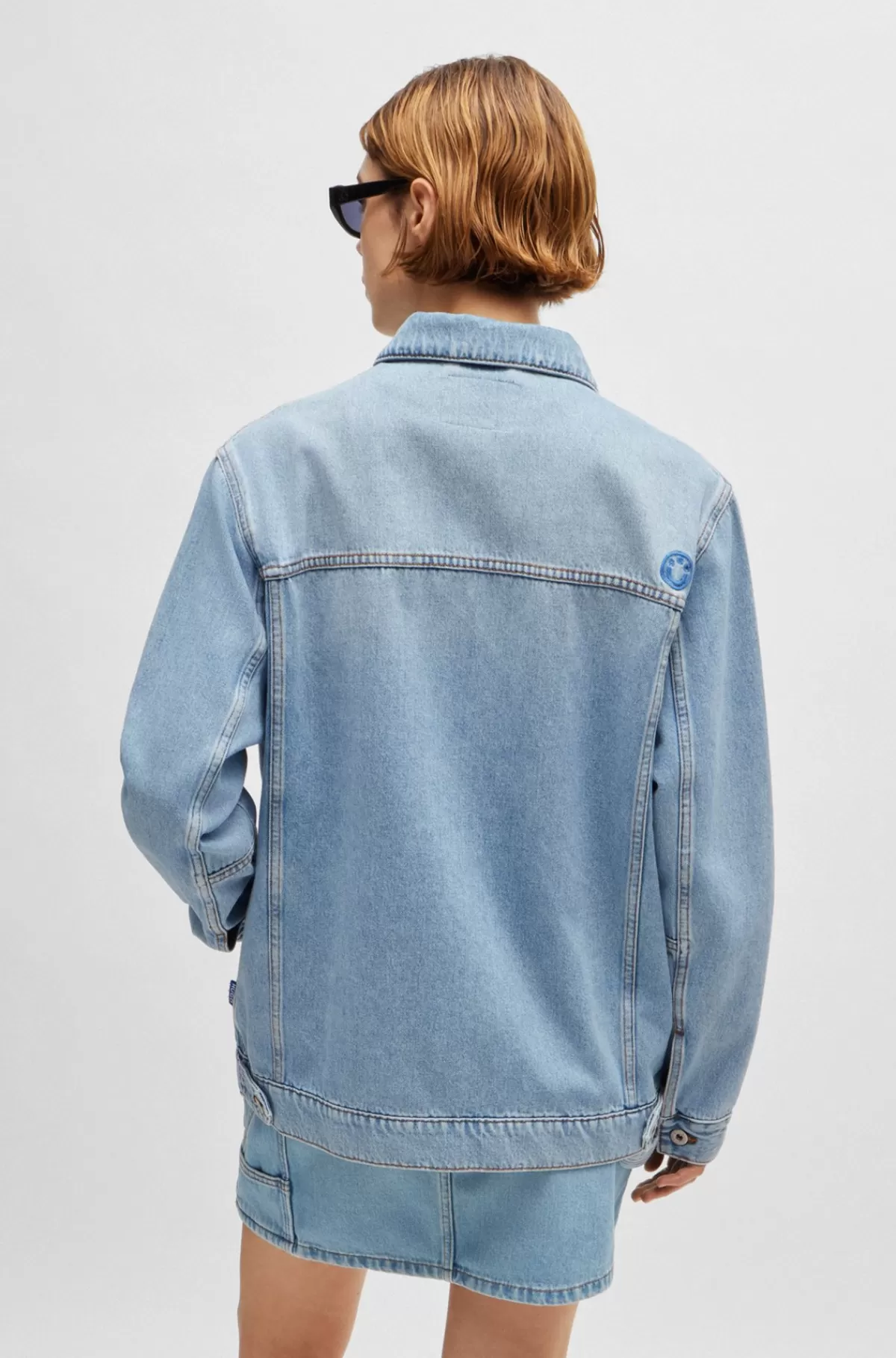 HUGO BOSS Jakke Med Boxy Fit Jakke Af Kraftig, Blå, Stenvasket Denim Lyseblå Outlet