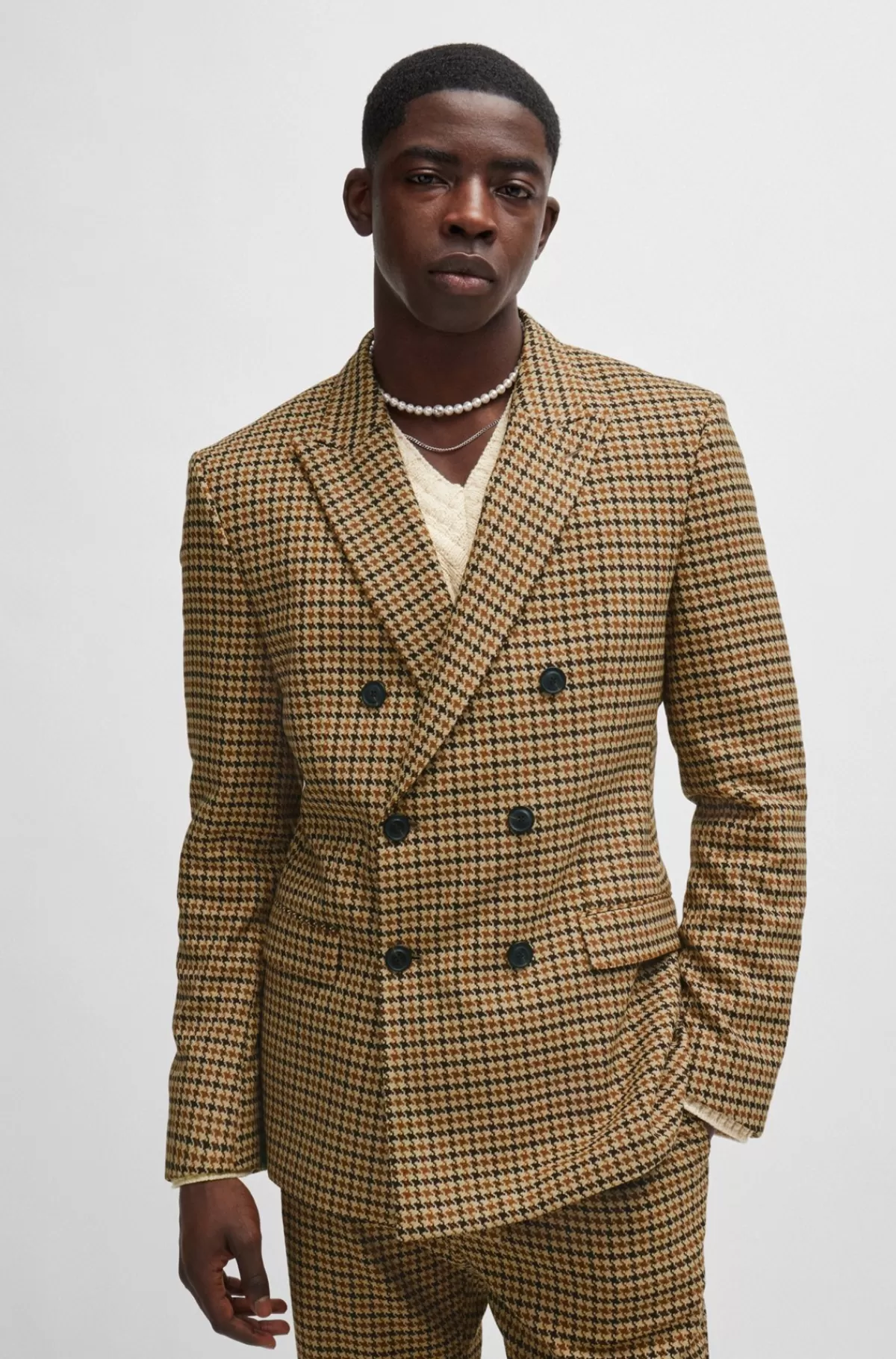 HUGO BOSS Jakke Med Extra Slim Fit I Materiale Med Stræk Og Hanefjedstern Brun Hot