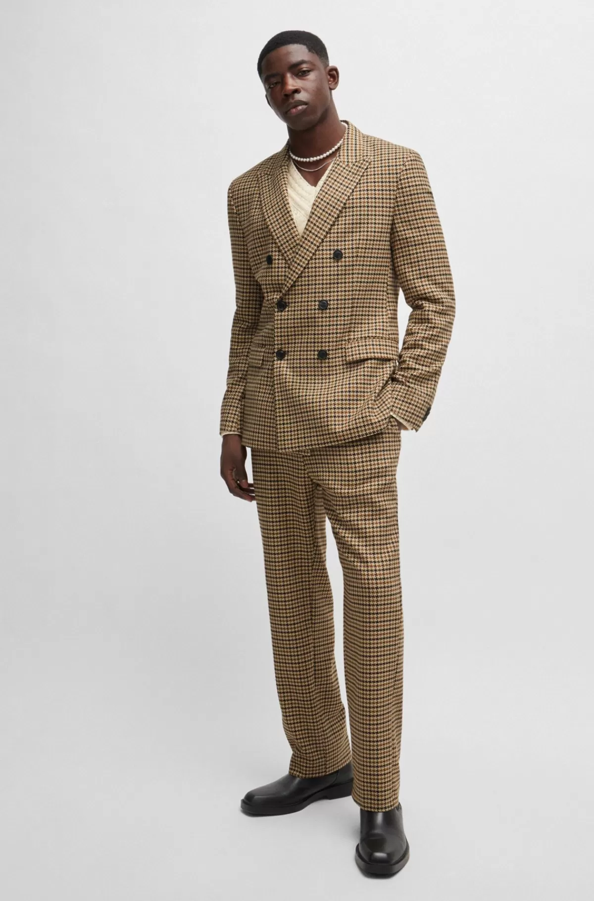 HUGO BOSS Jakke Med Extra Slim Fit I Materiale Med Stræk Og Hanefjedstern Brun Hot