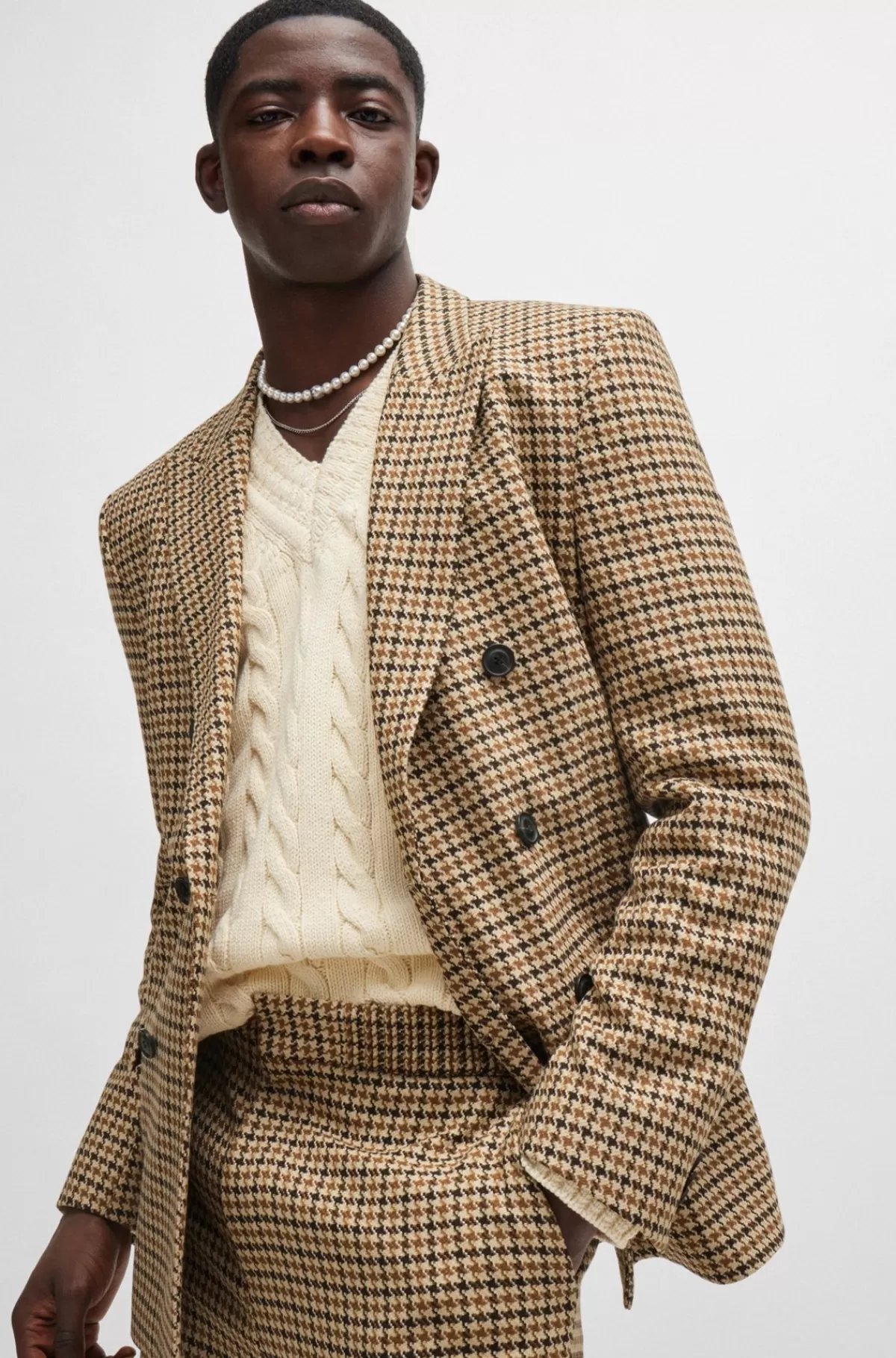 HUGO BOSS Jakke Med Extra Slim Fit I Materiale Med Stræk Og Hanefjedstern Brun Hot