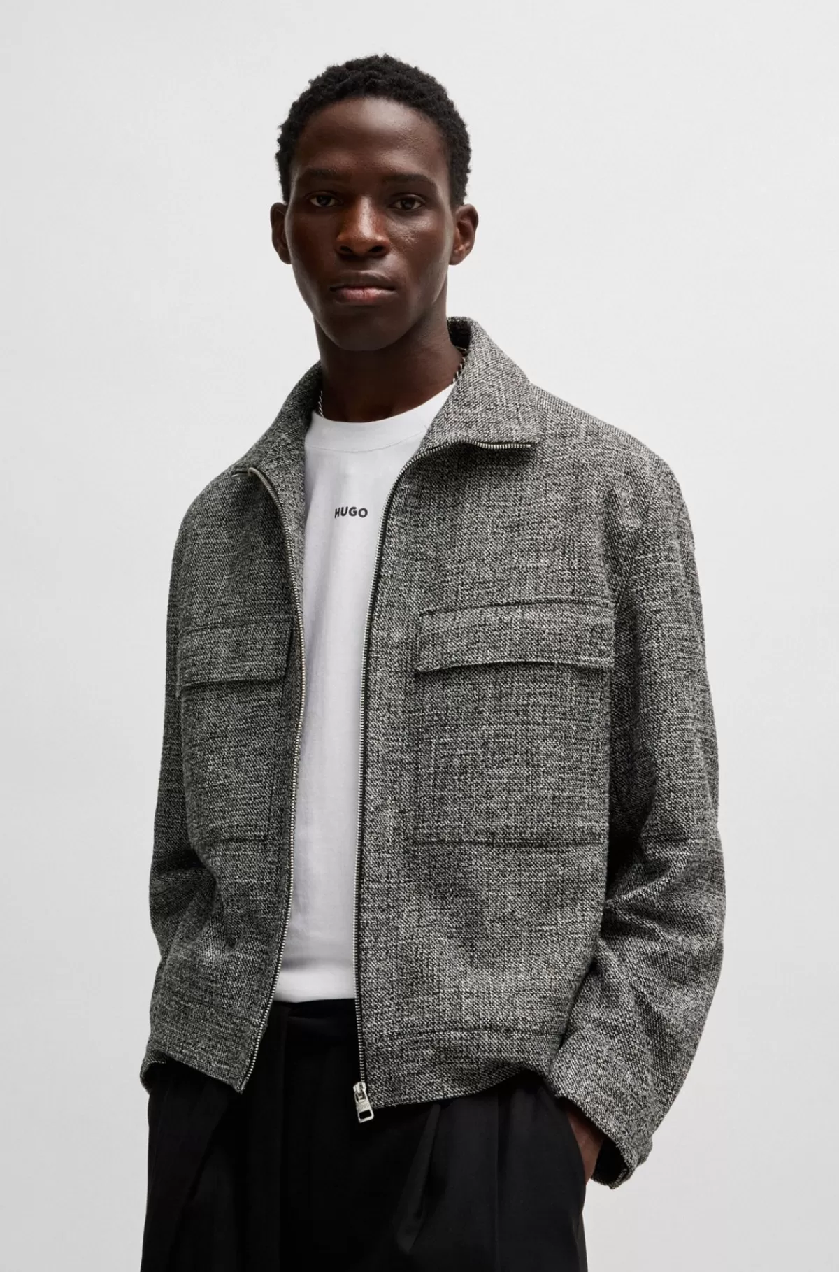 HUGO BOSS Jakke Med Modern Fit I Moulinétweed Grå Clearance