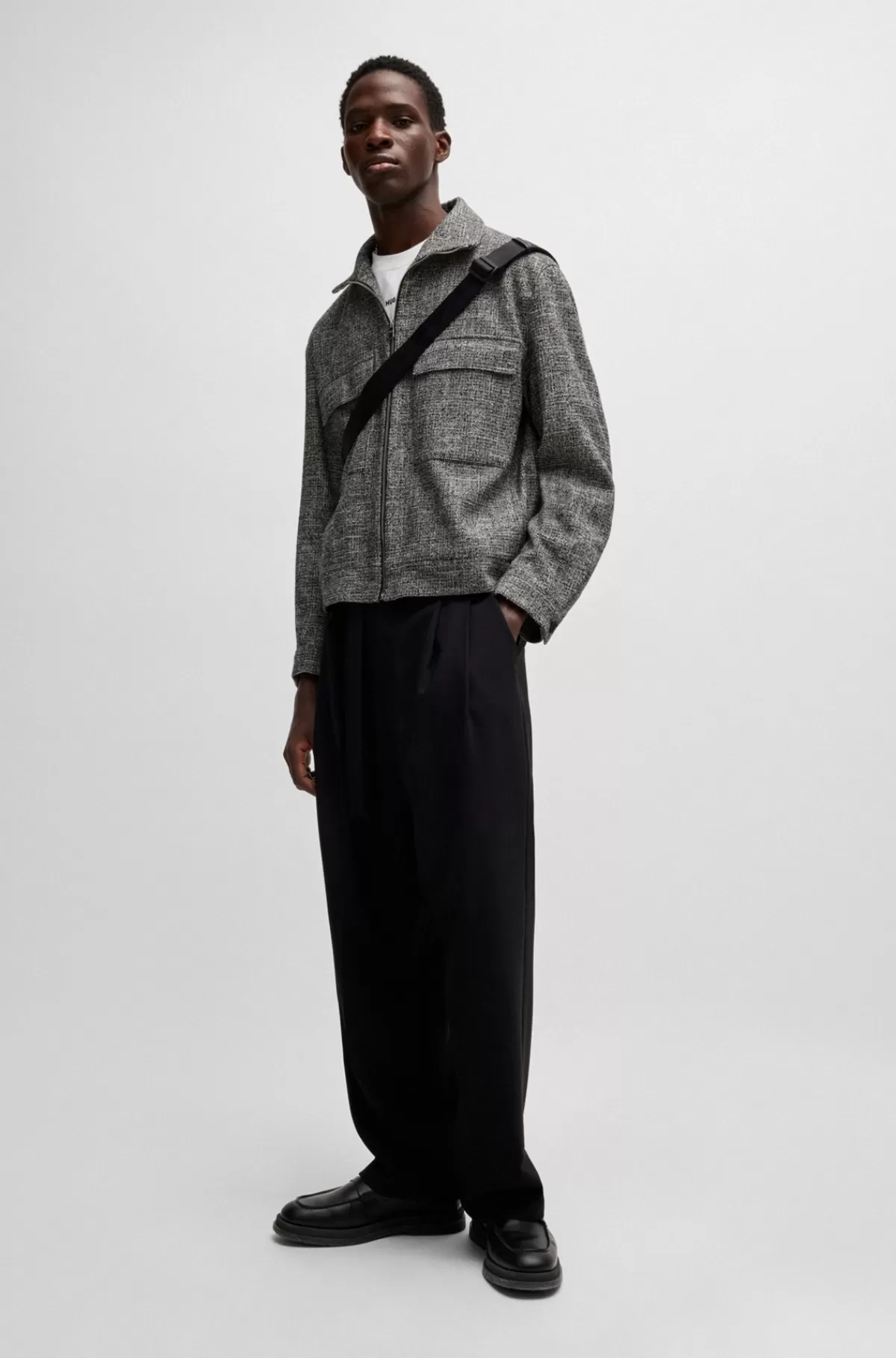 HUGO BOSS Jakke Med Modern Fit I Moulinétweed Grå Clearance