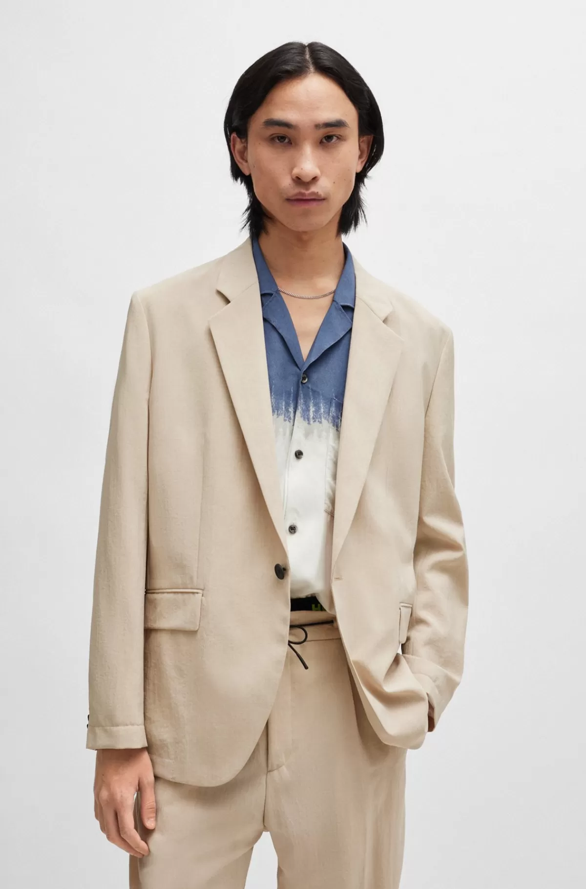 HUGO BOSS Jakke Med Moderne Fit I Stof Med Hørlook Beige Discount