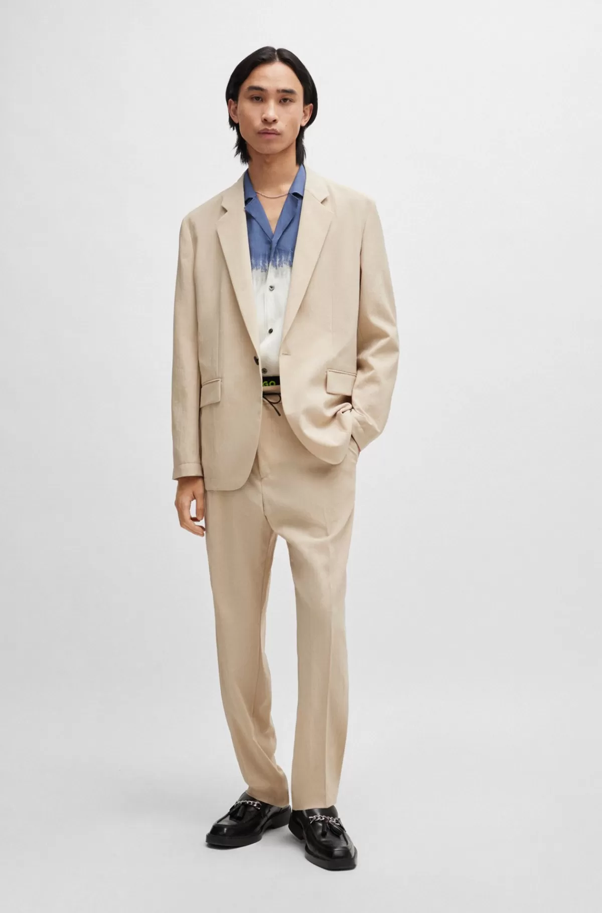 HUGO BOSS Jakke Med Moderne Fit I Stof Med Hørlook Beige Discount