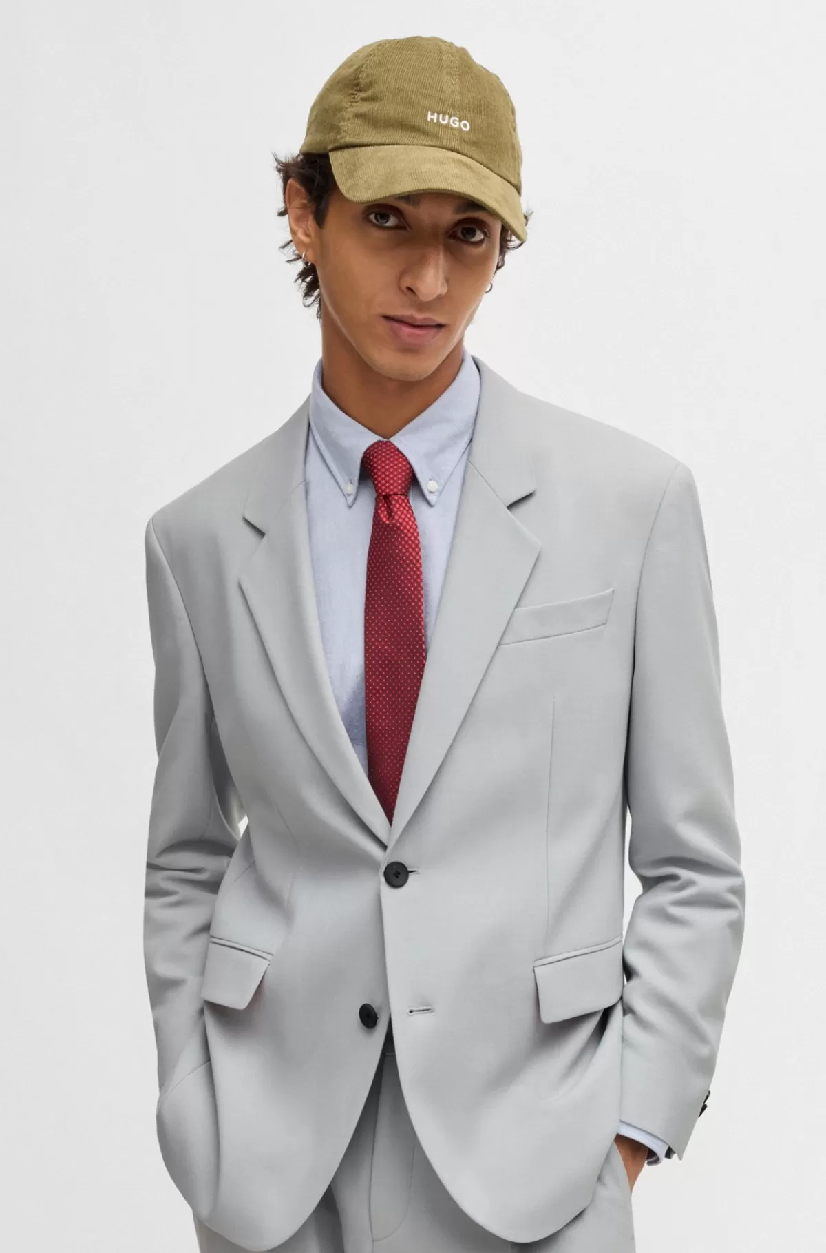 HUGO BOSS Jakke Med Moderne Fit I Twill Med Stræk Og Helforing Lysegrå Flash Sale