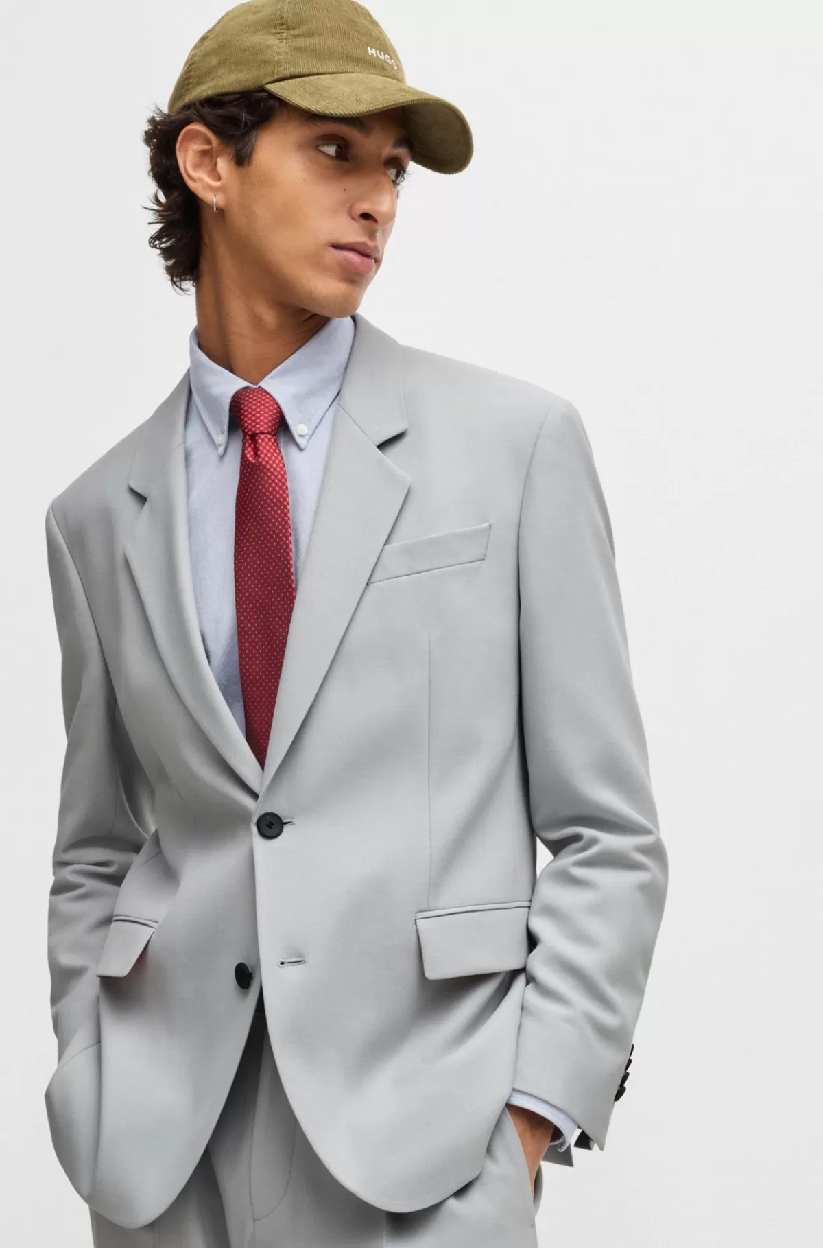 HUGO BOSS Jakke Med Moderne Fit I Twill Med Stræk Og Helforing Lysegrå Flash Sale