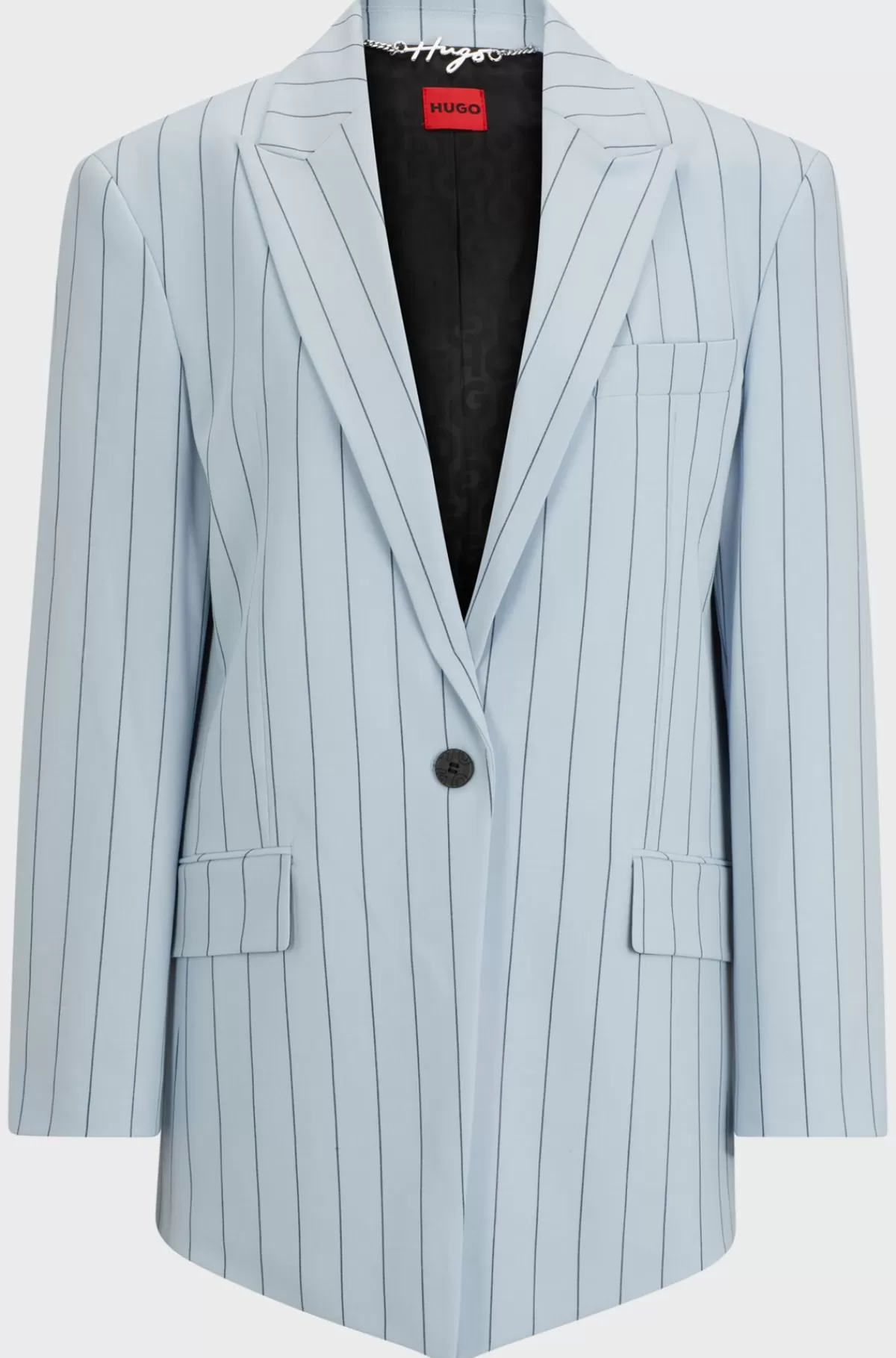 HUGO BOSS Jakke Med Oversize Fit I Nålestribet Stof Med Stræk Lyseblå Hot