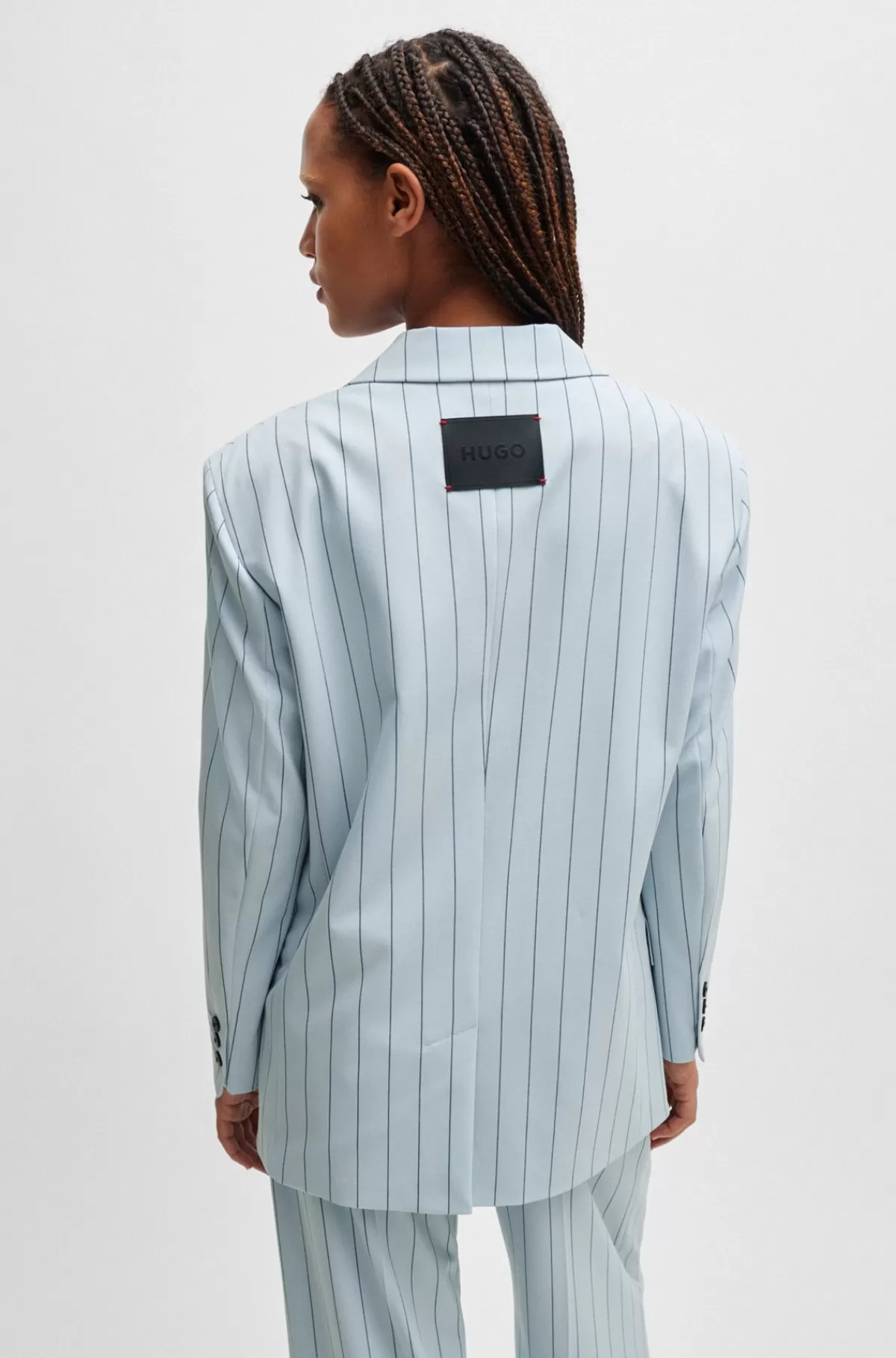 HUGO BOSS Jakke Med Oversize Fit I Nålestribet Stof Med Stræk Lyseblå Hot