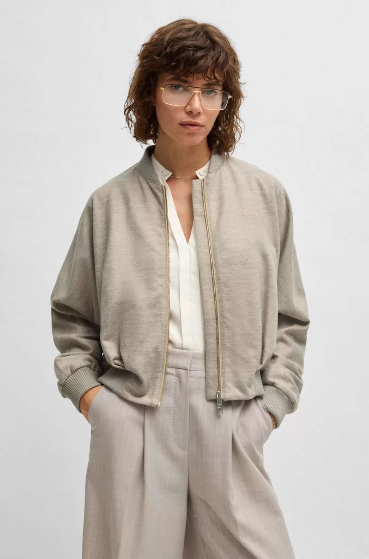 HUGO BOSS Jakke Med Oversize Fit I Ny Uld Lysebrun Cheap