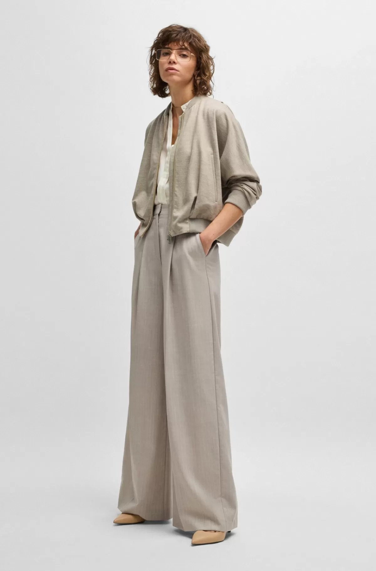HUGO BOSS Jakke Med Oversize Fit I Ny Uld Lysebrun Cheap