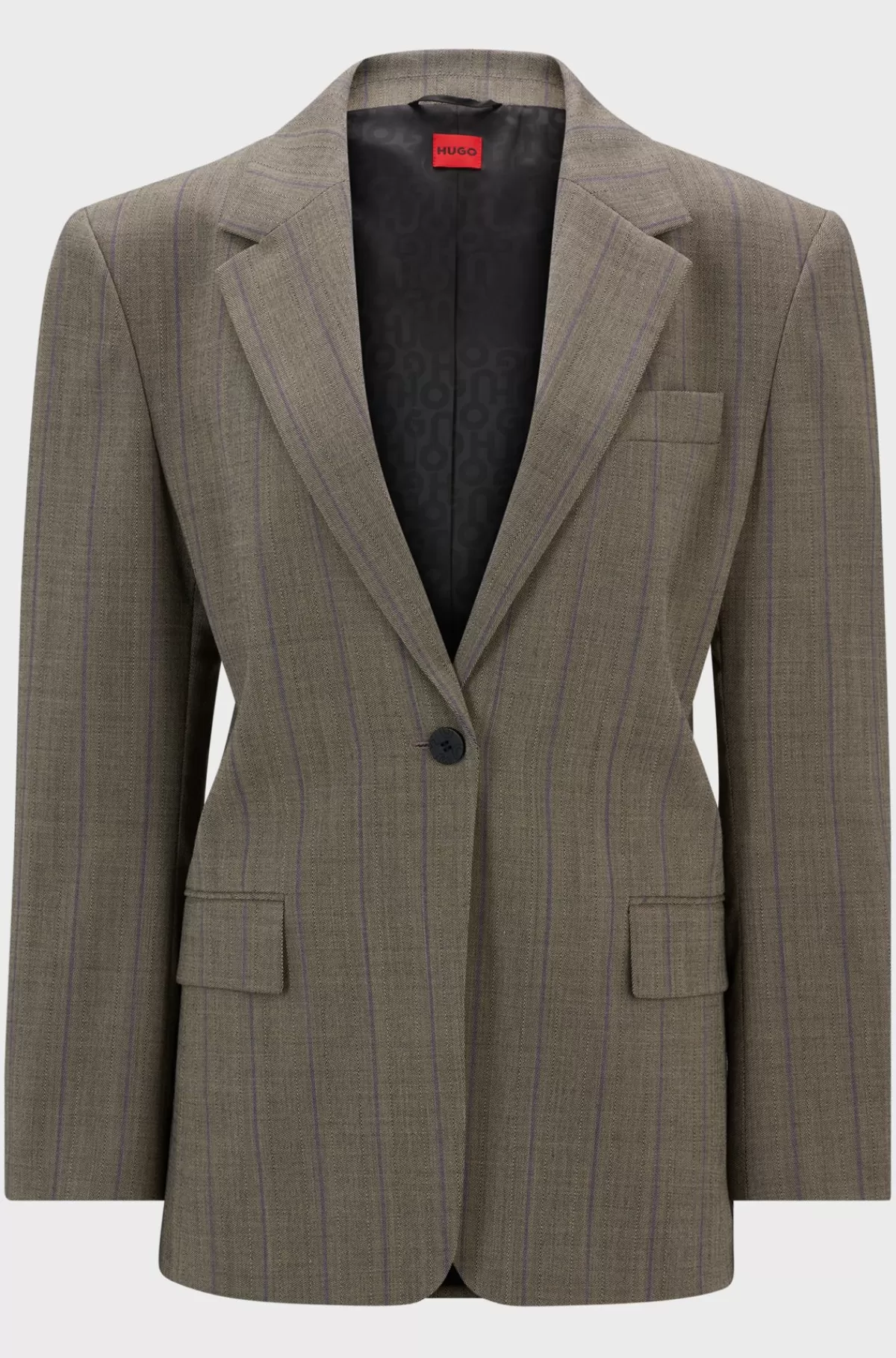 HUGO BOSS Jakke Med Oversize Fit I Stribet Stof Med Stræk Beige New