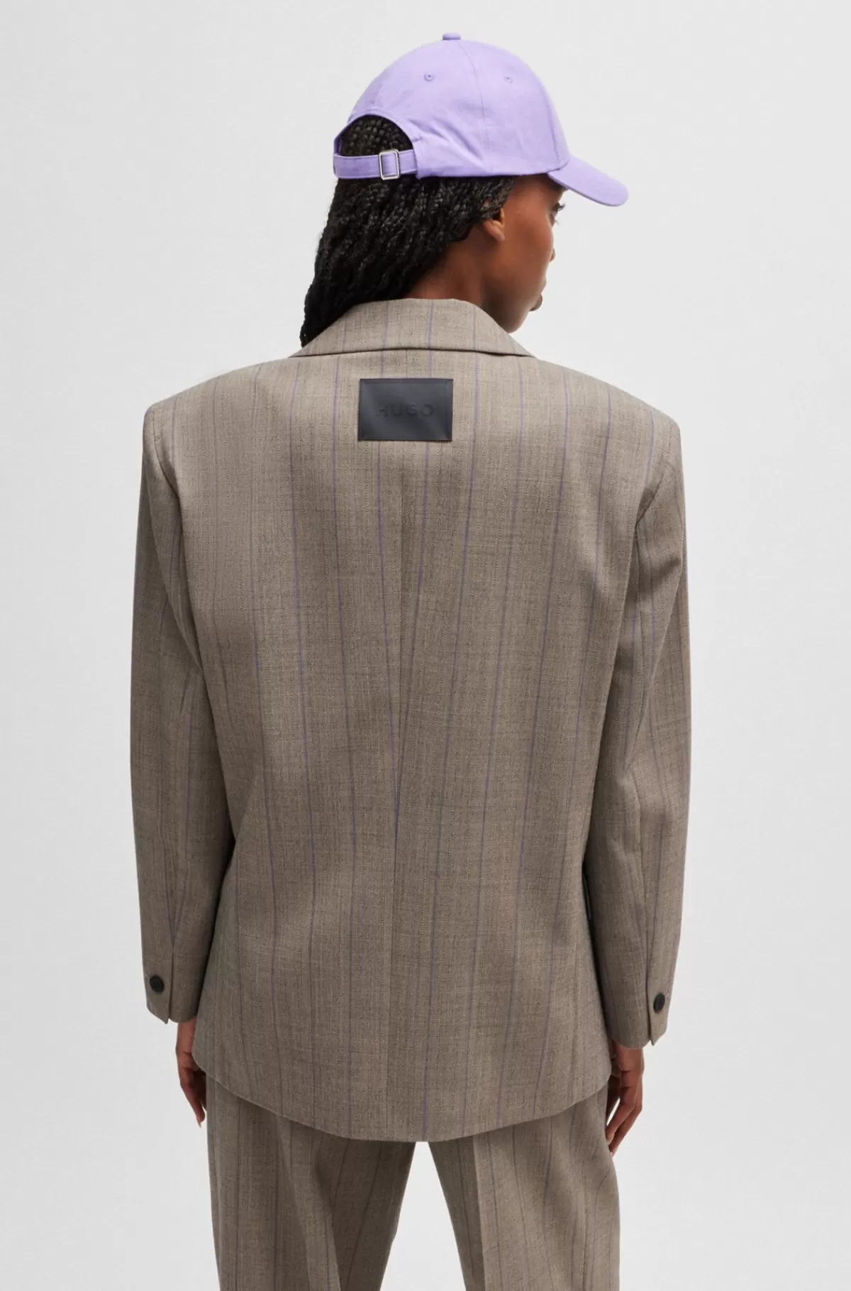 HUGO BOSS Jakke Med Oversize Fit I Stribet Stof Med Stræk Beige New