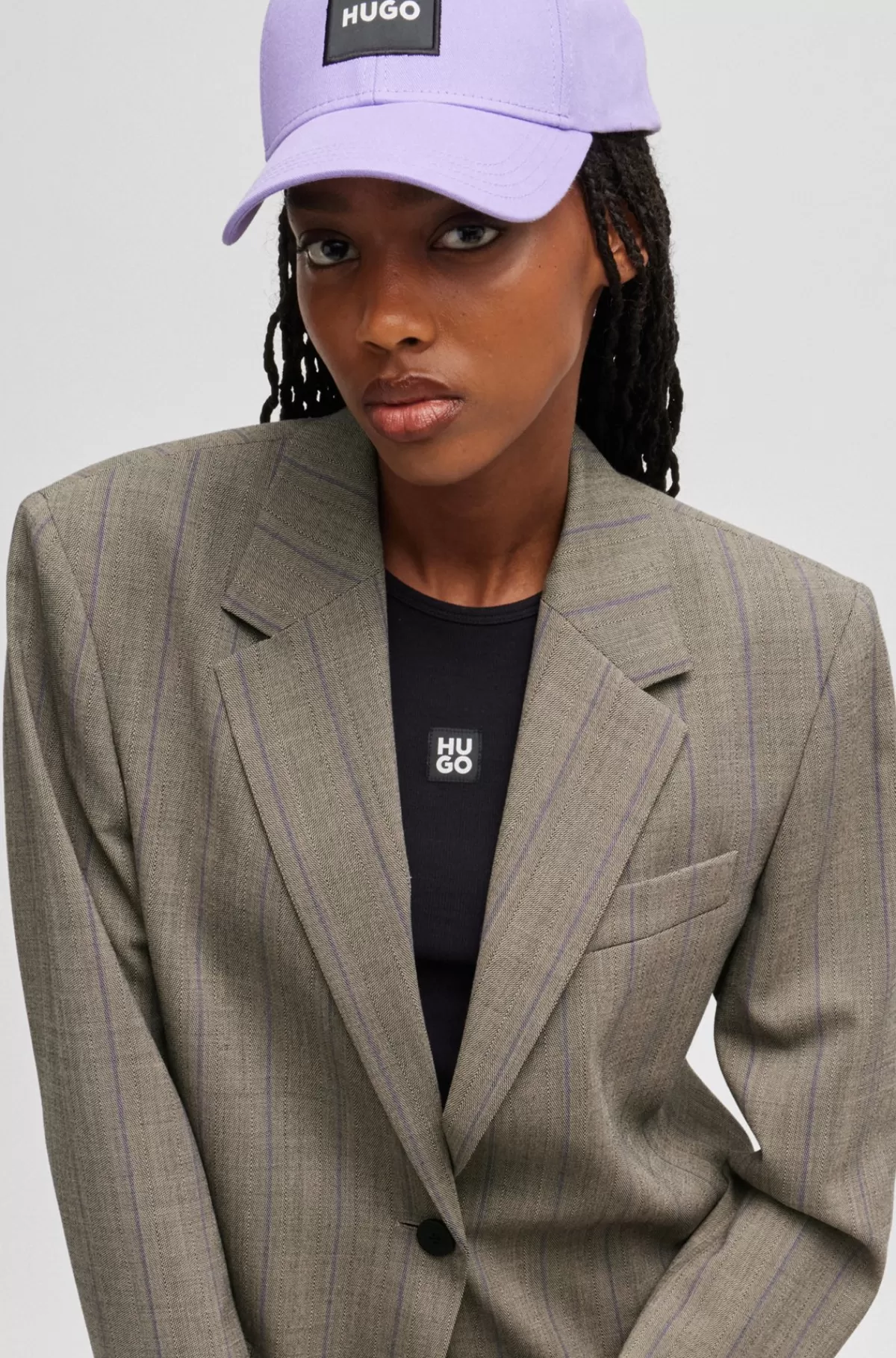 HUGO BOSS Jakke Med Oversize Fit I Stribet Stof Med Stræk Beige New