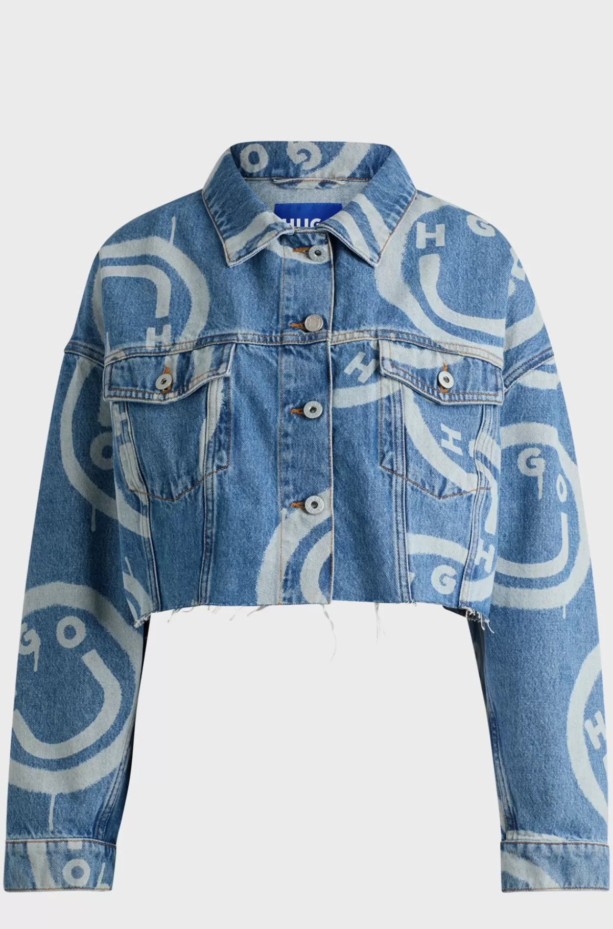HUGO BOSS Jakke Med Oversize Fit Og Happy HUGO Logoer Lyseblå Outlet