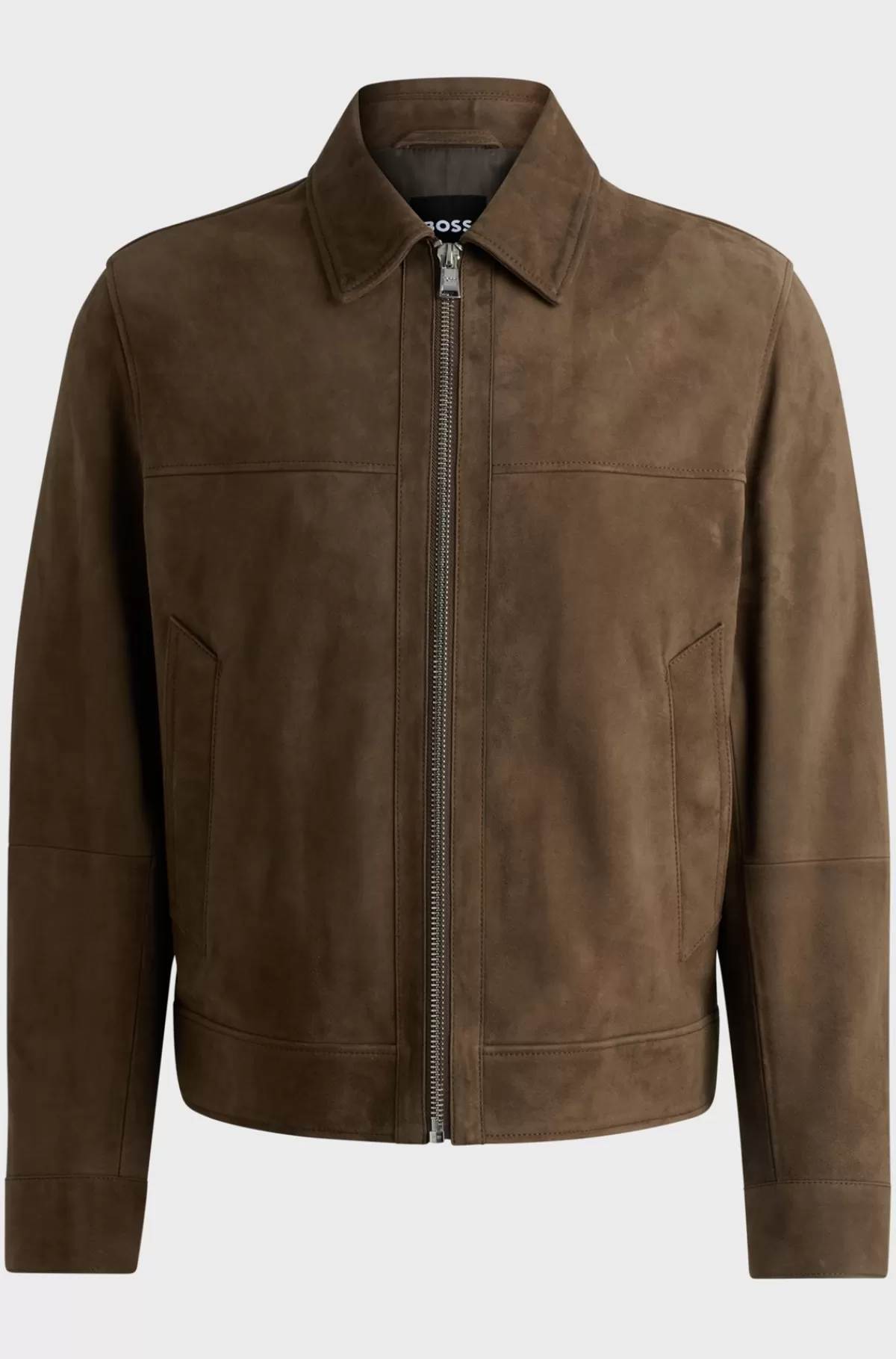 HUGO BOSS Jakke Med Regular Fit I Blødt Ruskind Med Lynlås Foran Brun Flash Sale