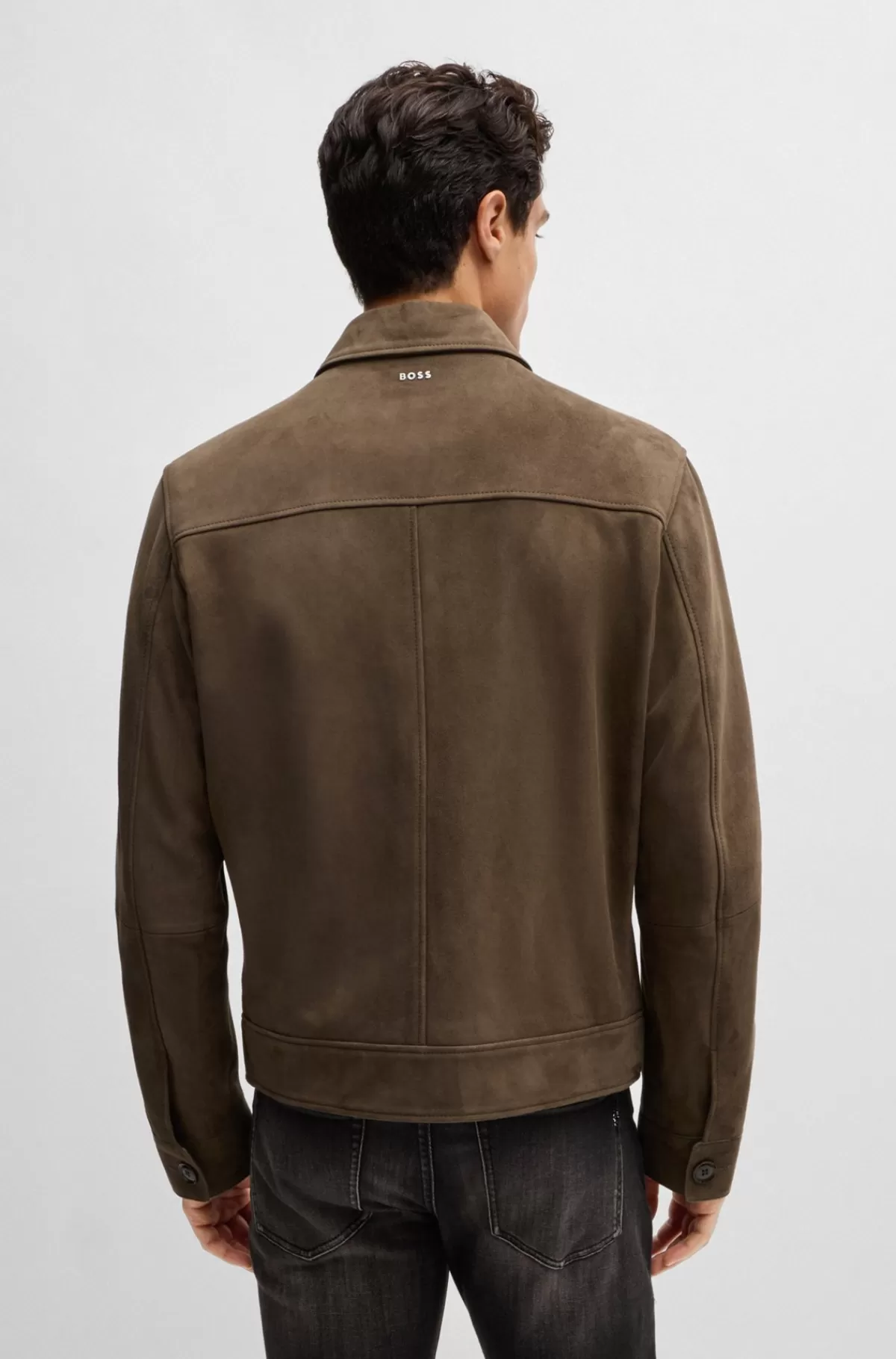 HUGO BOSS Jakke Med Regular Fit I Blødt Ruskind Med Lynlås Foran Brun Flash Sale