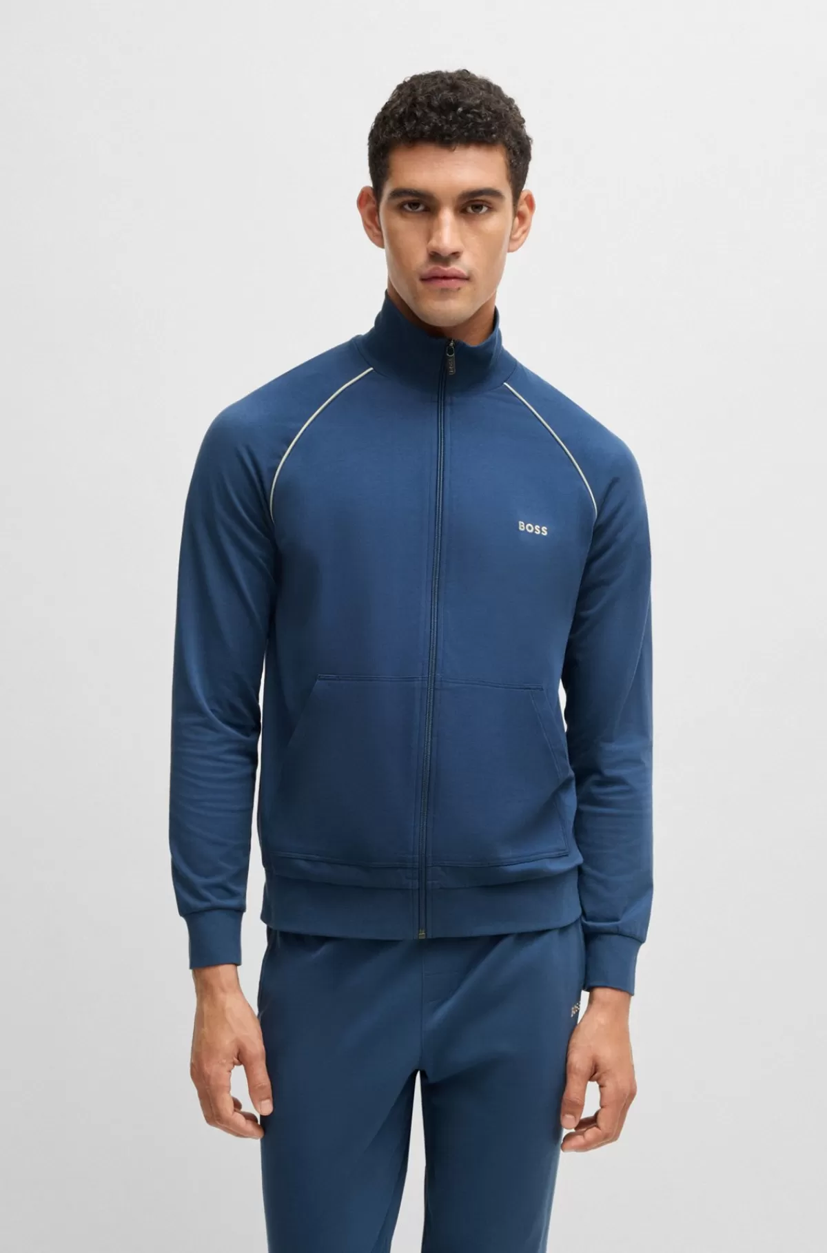 HUGO BOSS Jakke Med Regular Fit I Bomuld Med Stræk Og Et Broderet Logo Blå Cheap