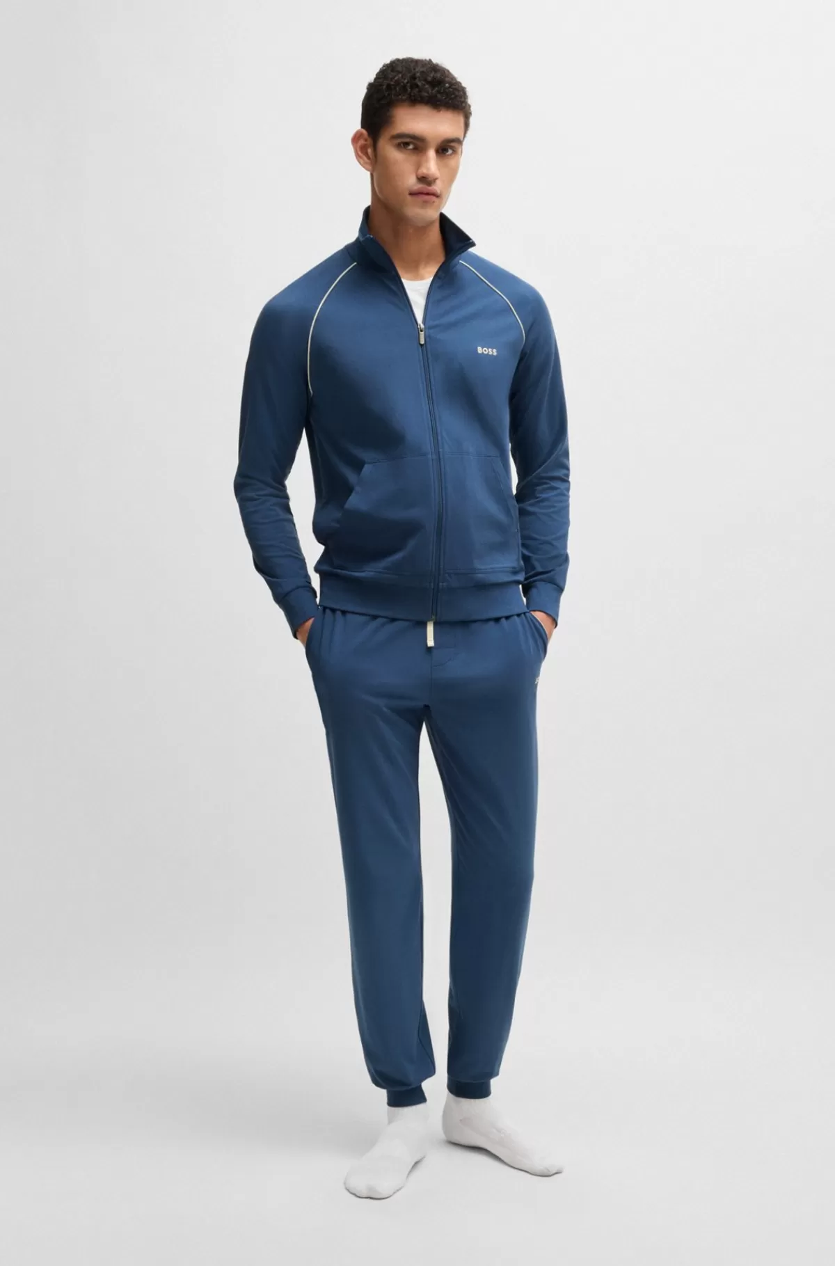 HUGO BOSS Jakke Med Regular Fit I Bomuld Med Stræk Og Et Broderet Logo Blå Cheap