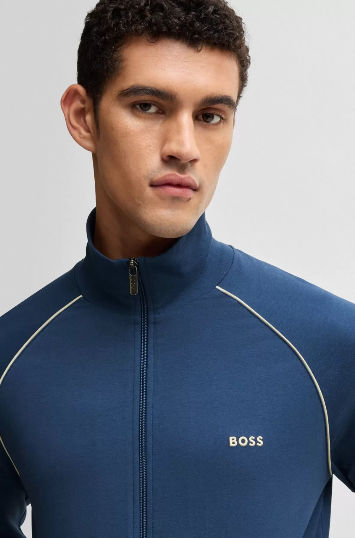 HUGO BOSS Jakke Med Regular Fit I Bomuld Med Stræk Og Et Broderet Logo Blå Cheap