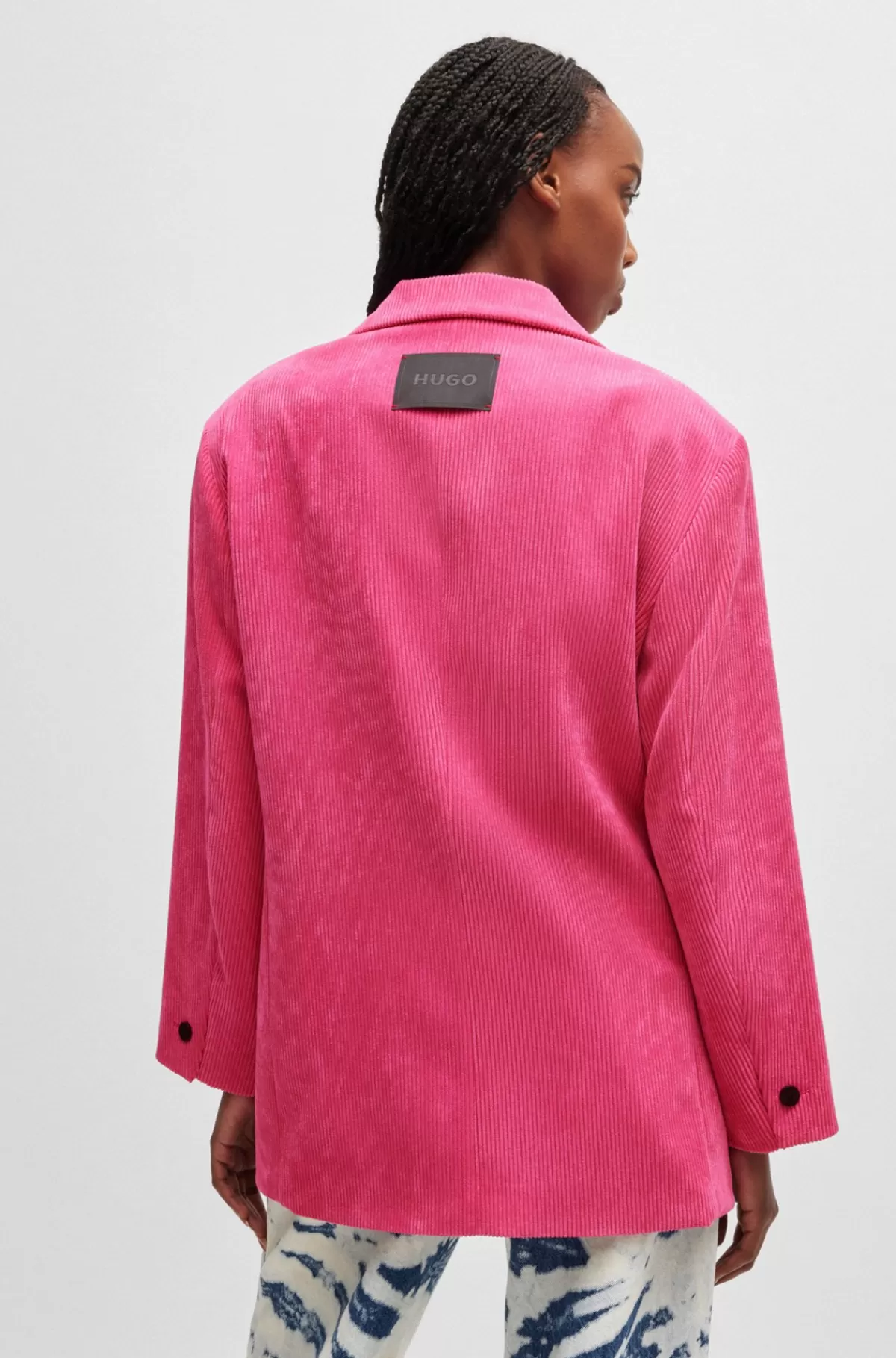HUGO BOSS Jakke Med Regular Fit I Fløjl Med Stræk Og Knaplukning Pink Discount