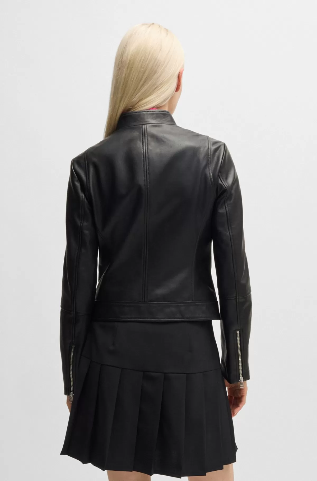 HUGO BOSS Jakke Med Regular Fit I Læder Med Tovejs Lynlås Sort Store
