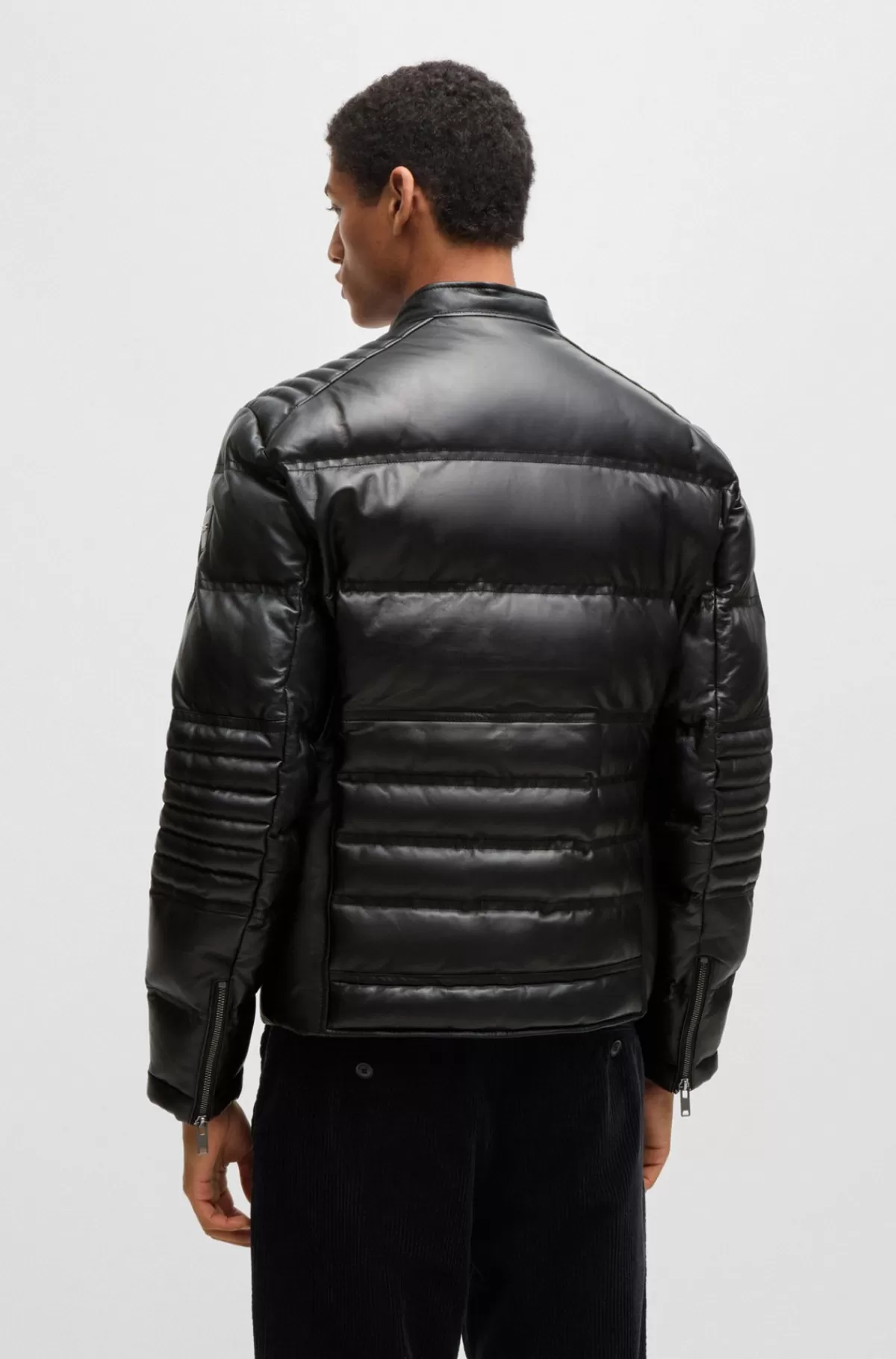 HUGO BOSS Jakke Med Regular Fit I Nappalæder Med Forskellig Quiltning Sort Cheap