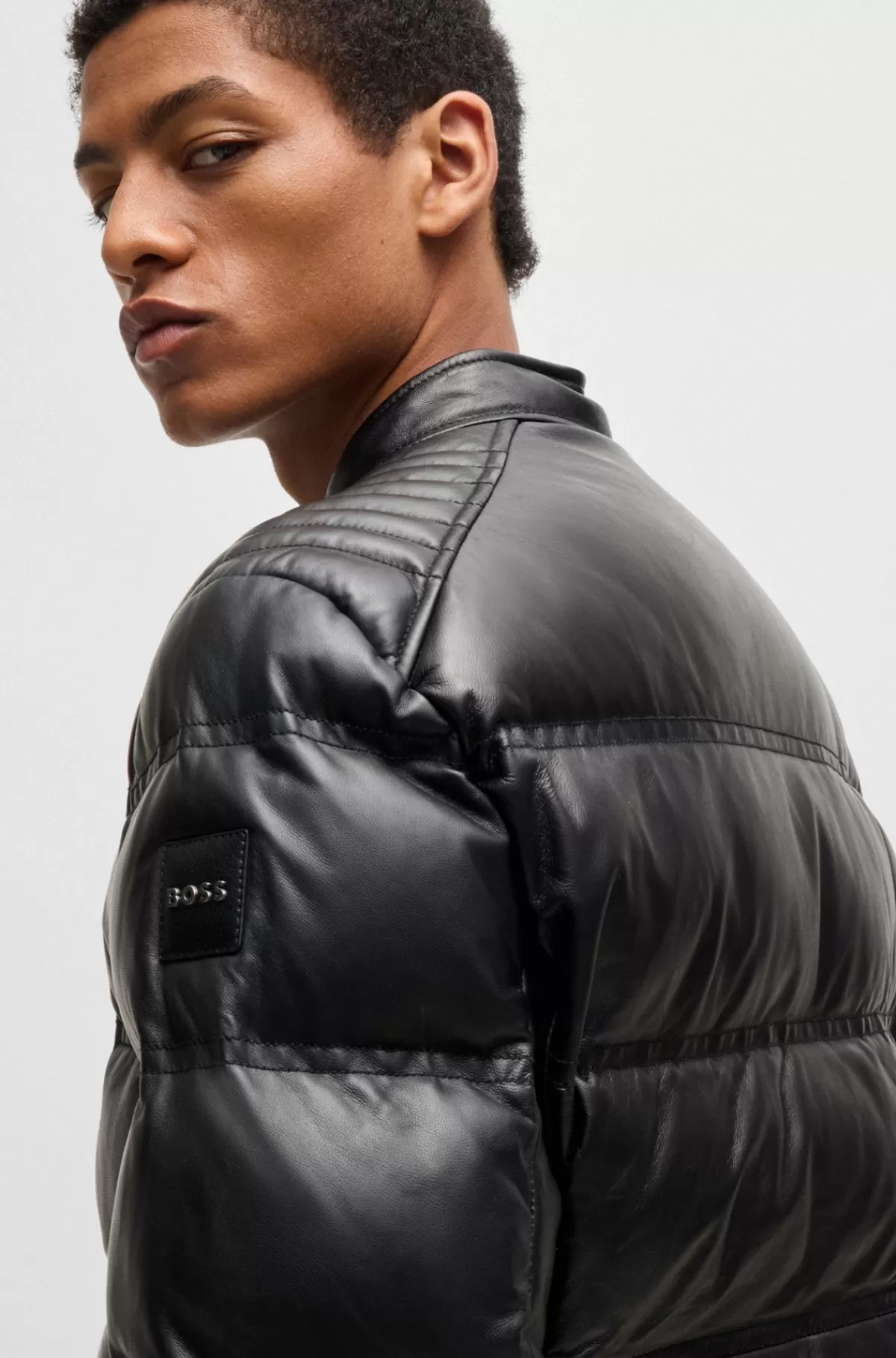 HUGO BOSS Jakke Med Regular Fit I Nappalæder Med Forskellig Quiltning Sort Cheap