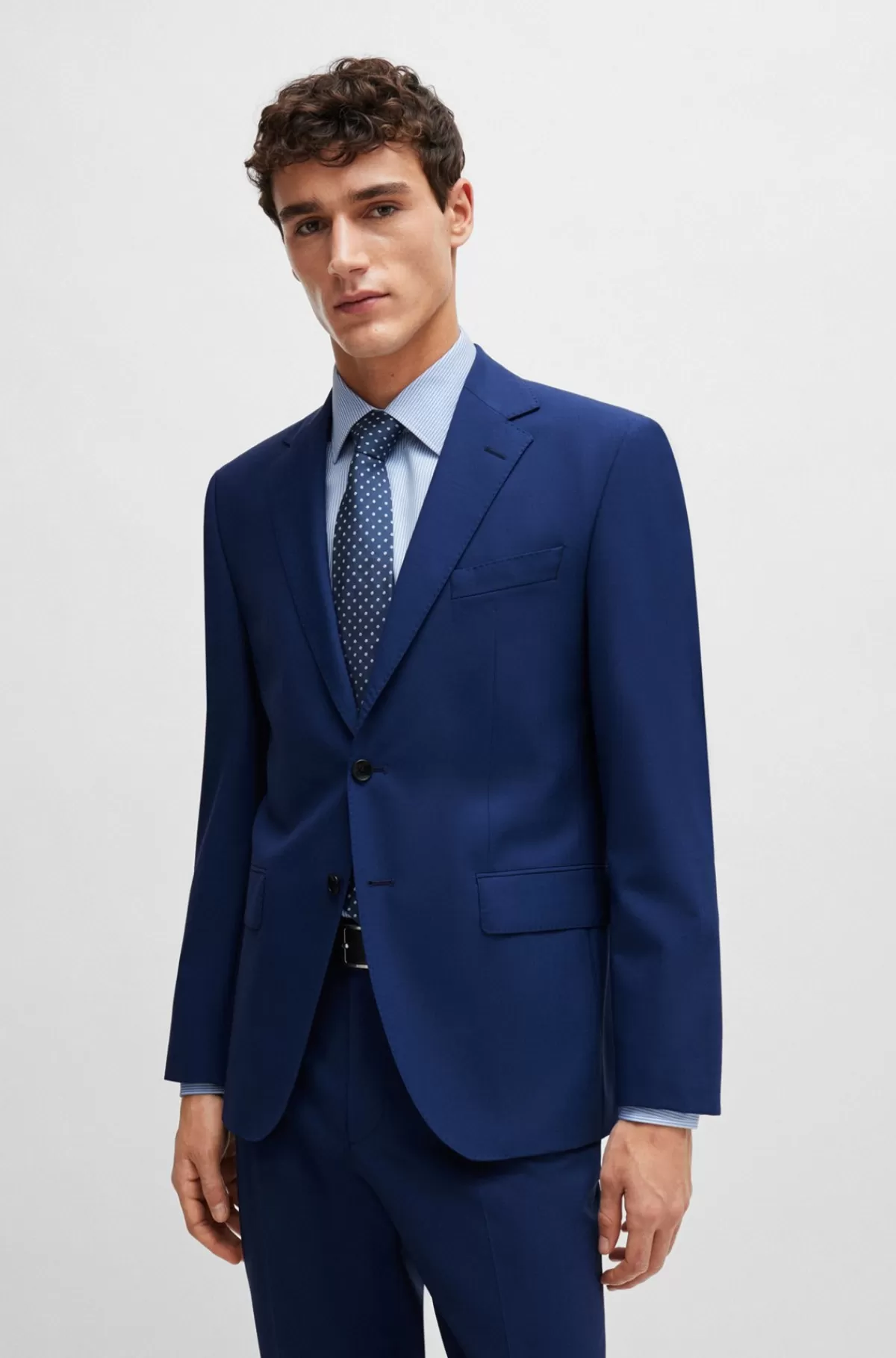 HUGO BOSS Jakke Med Regular Fit I Ny Uld Med Stræk Blå Outlet