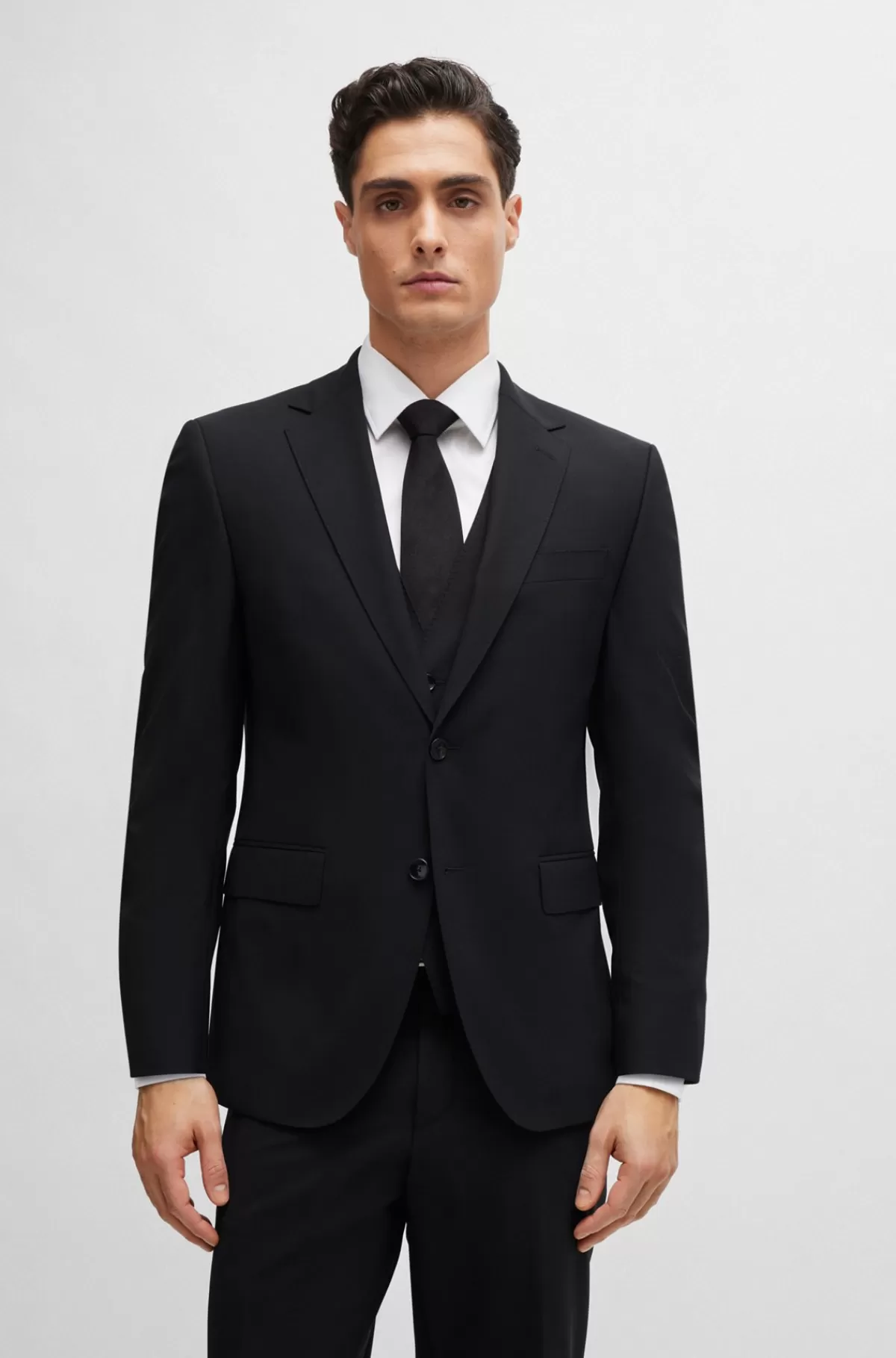HUGO BOSS Jakke Med Regular Fit I Ny Uld Med Stræk Sort Best