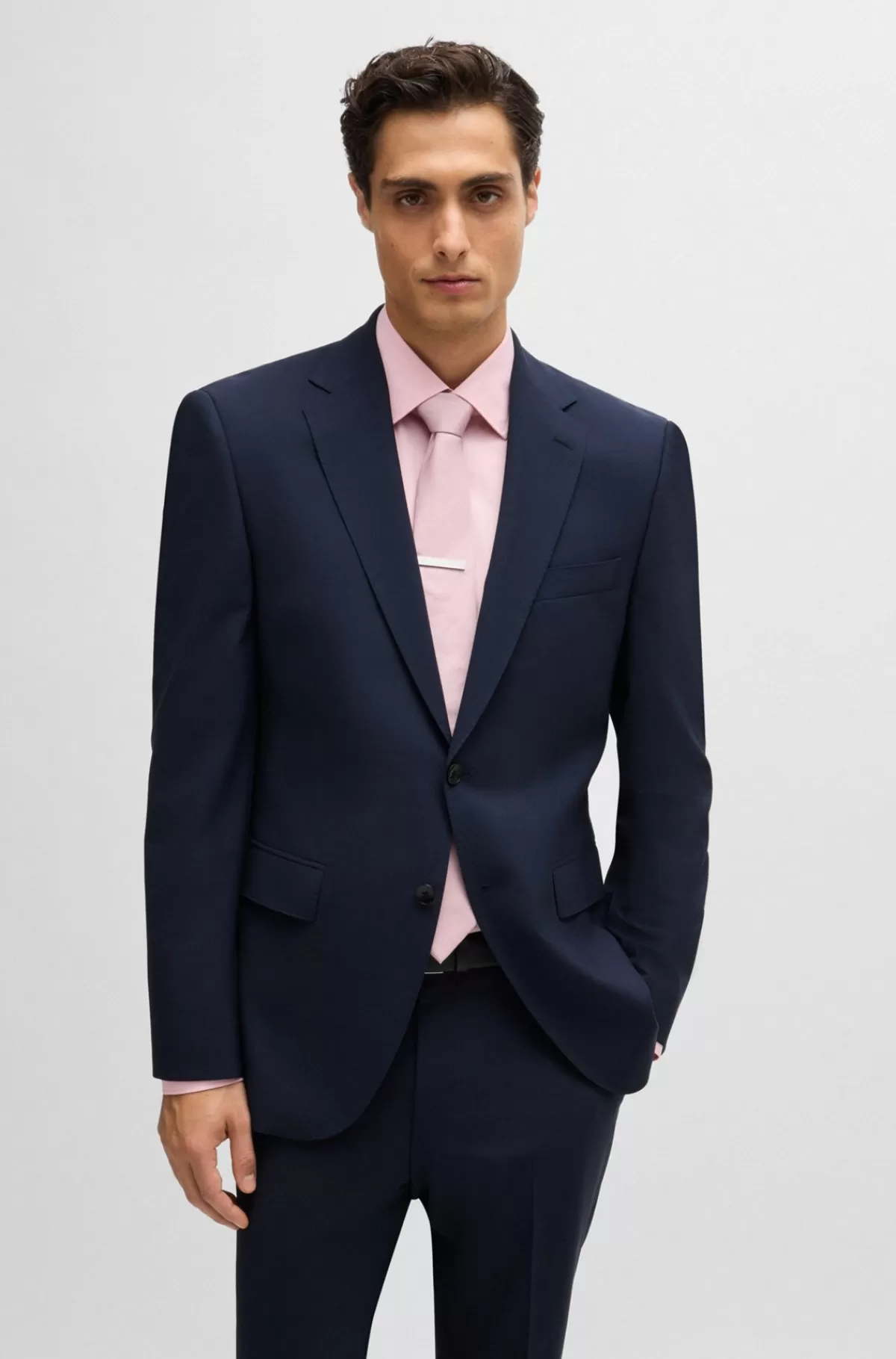 HUGO BOSS Jakke Med Regular Fit I Ny Uld Med Stræk Blå New