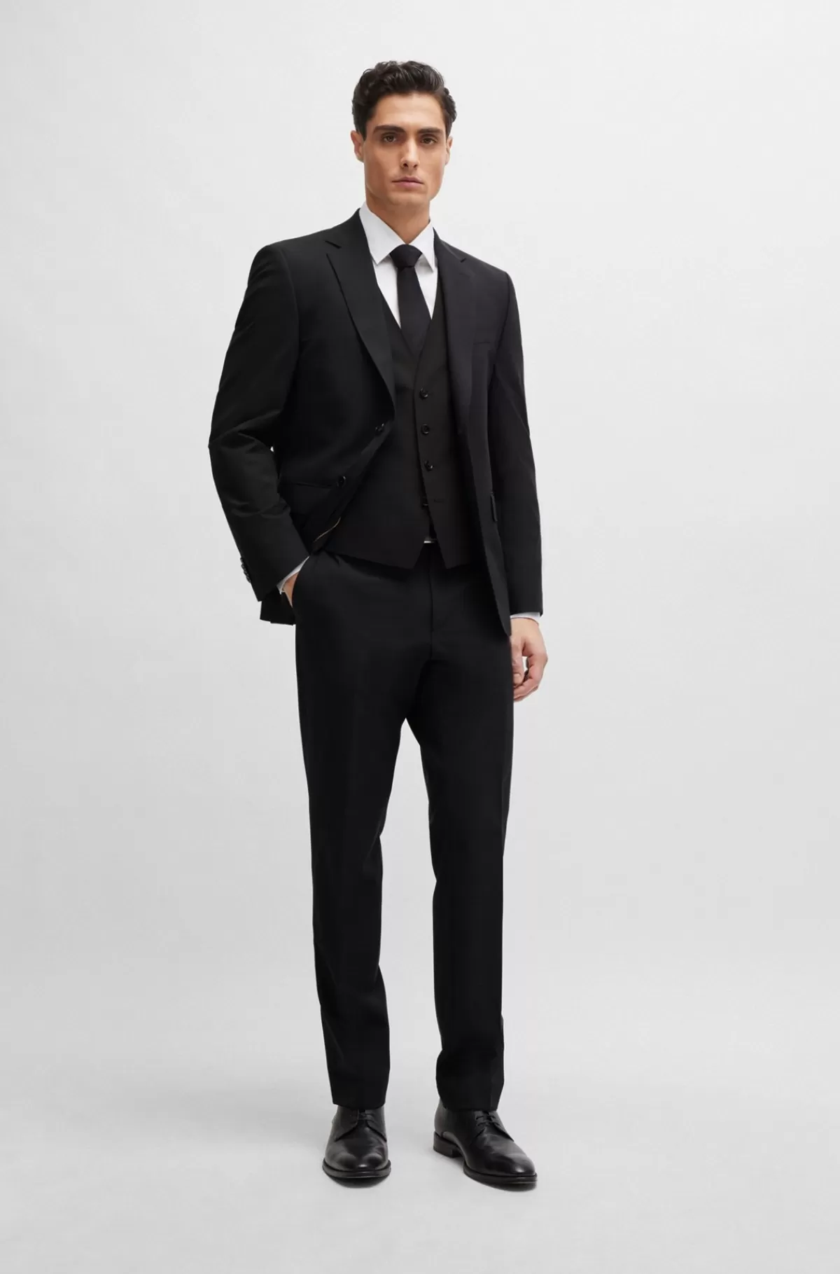 HUGO BOSS Jakke Med Regular Fit I Ny Uld Med Stræk Sort Best