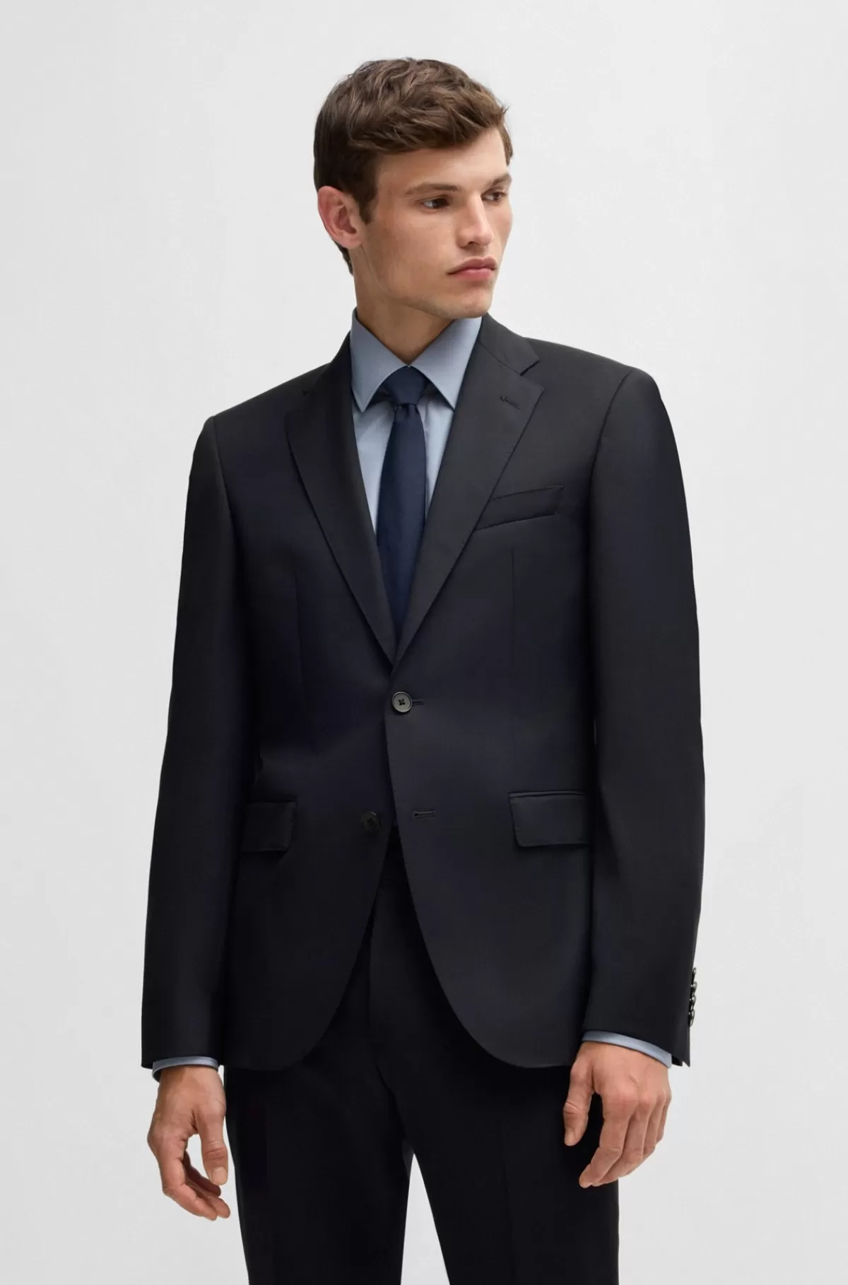 HUGO BOSS Jakke Med Regular Fit I Serge Af Ny Uld Mørkeblå Shop